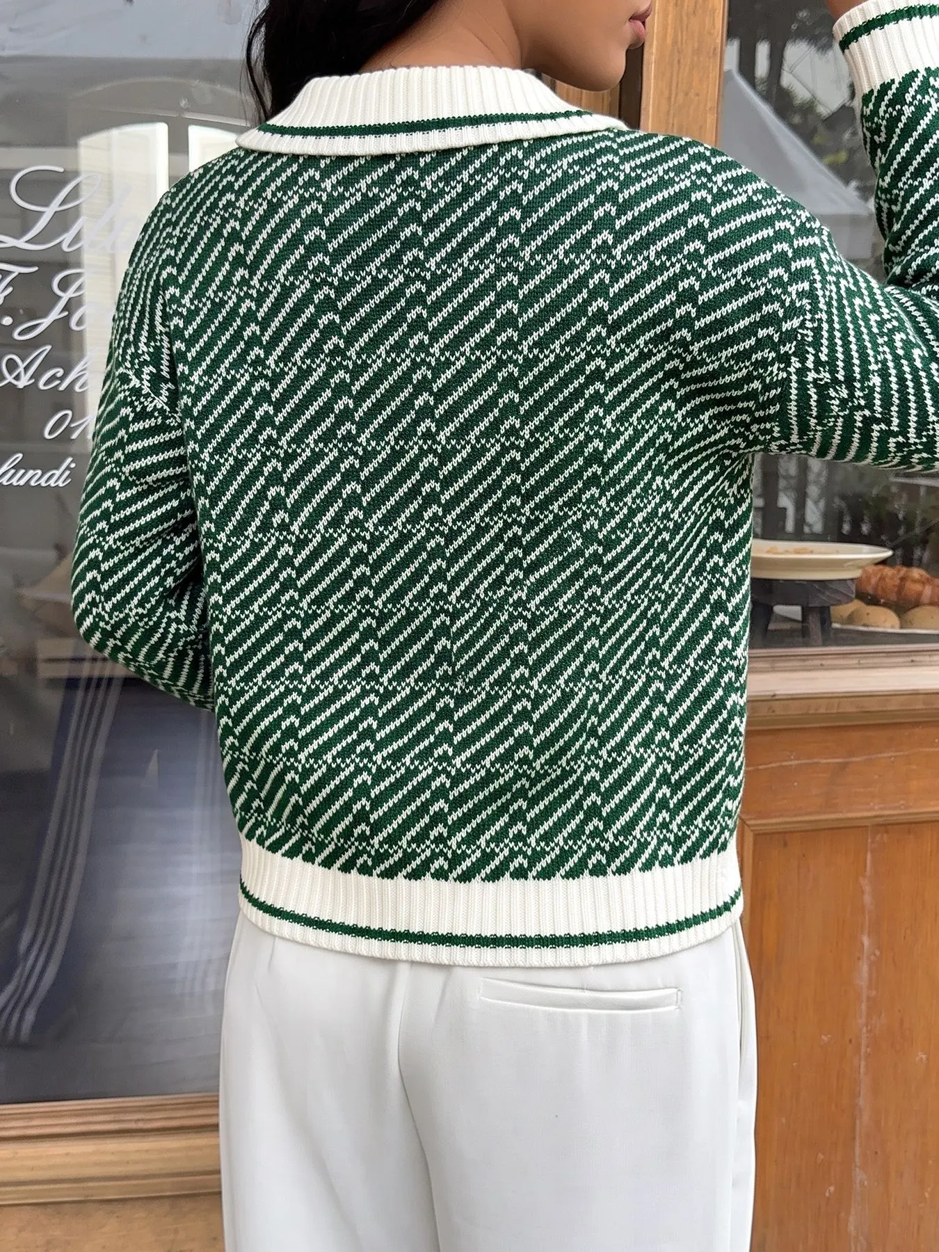 Geometric Patterned Collared Sweater 6