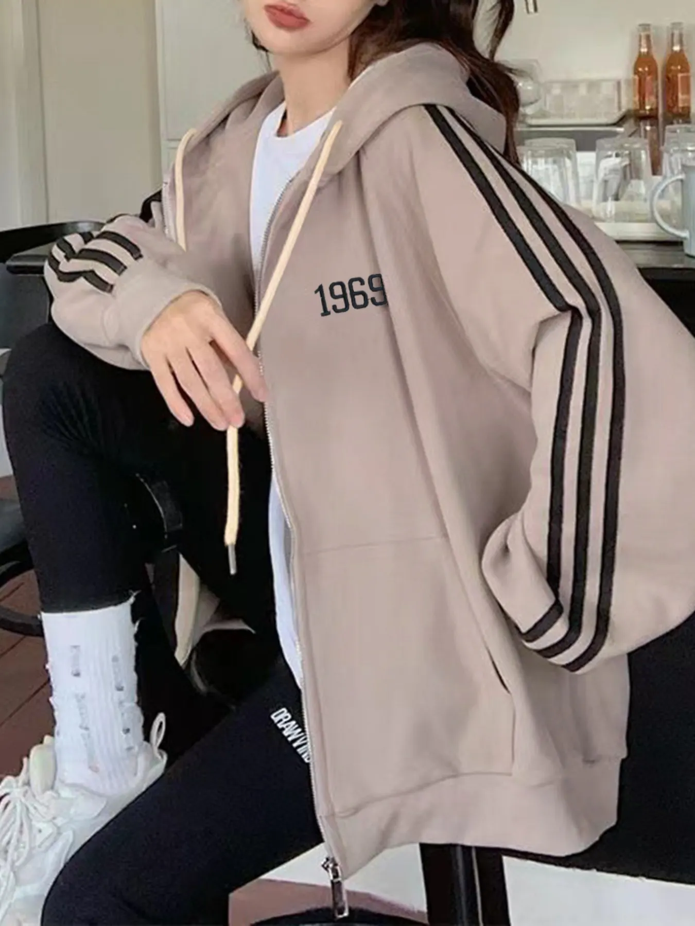 Striped Sleeve Zip-Up Hoodie 6
