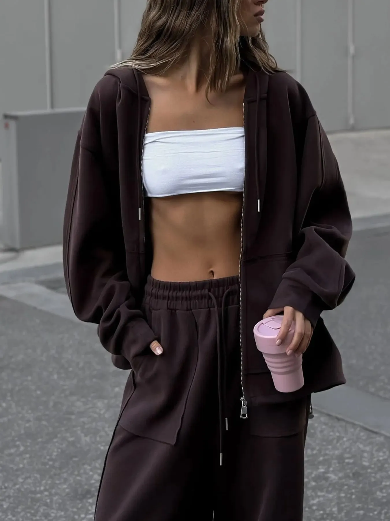 Oversized Zip-Up Hoodie and Wide-Leg Pants Set 12