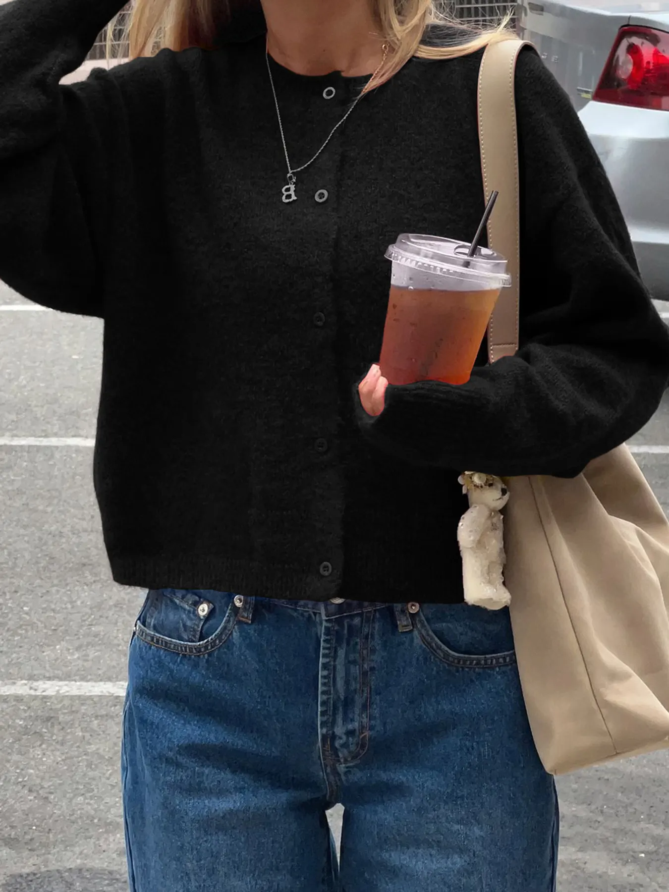 Button-Up Cropped Sweater Cardigan 4