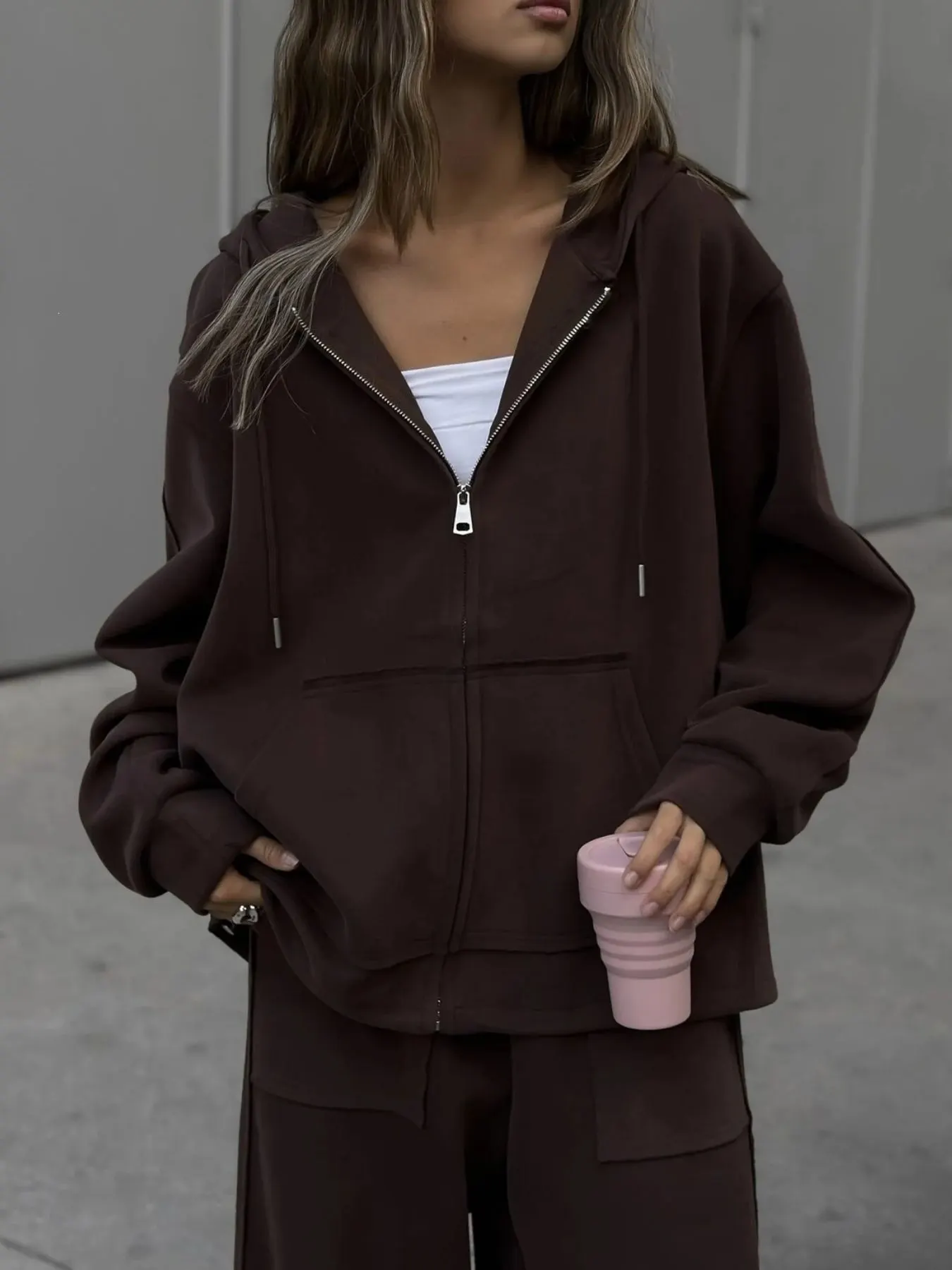 Oversized Zip-Up Hoodie and Wide-Leg Pants Set 13