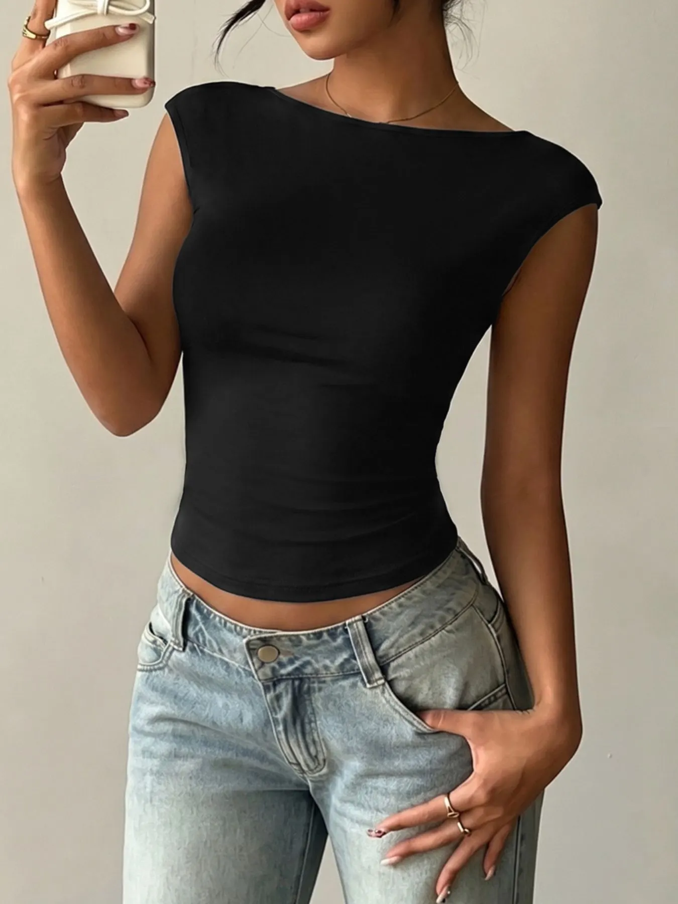 Lace Detail Cap-Sleeve T-Shirt 2