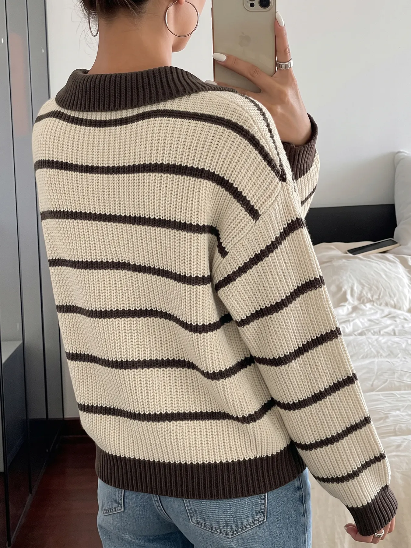 Striped Knit Polo Sweater 6