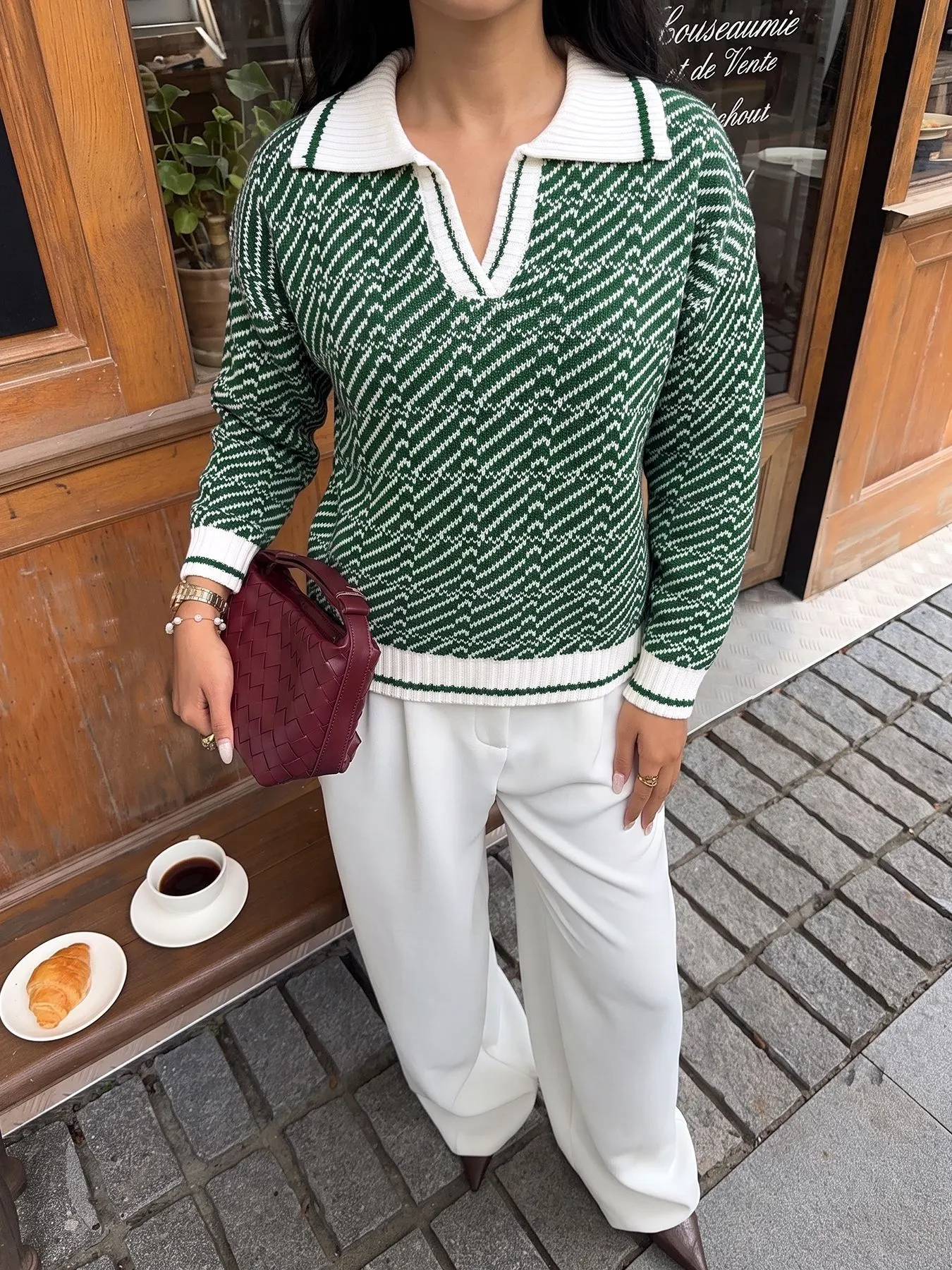 Geometric Patterned Collared Sweater 2