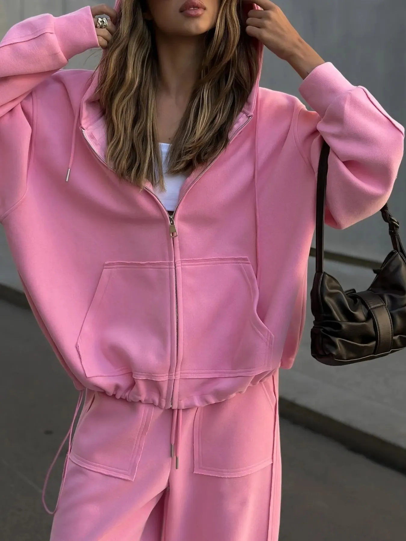 Oversized Zip-Up Hoodie and Wide-Leg Pants Set 16