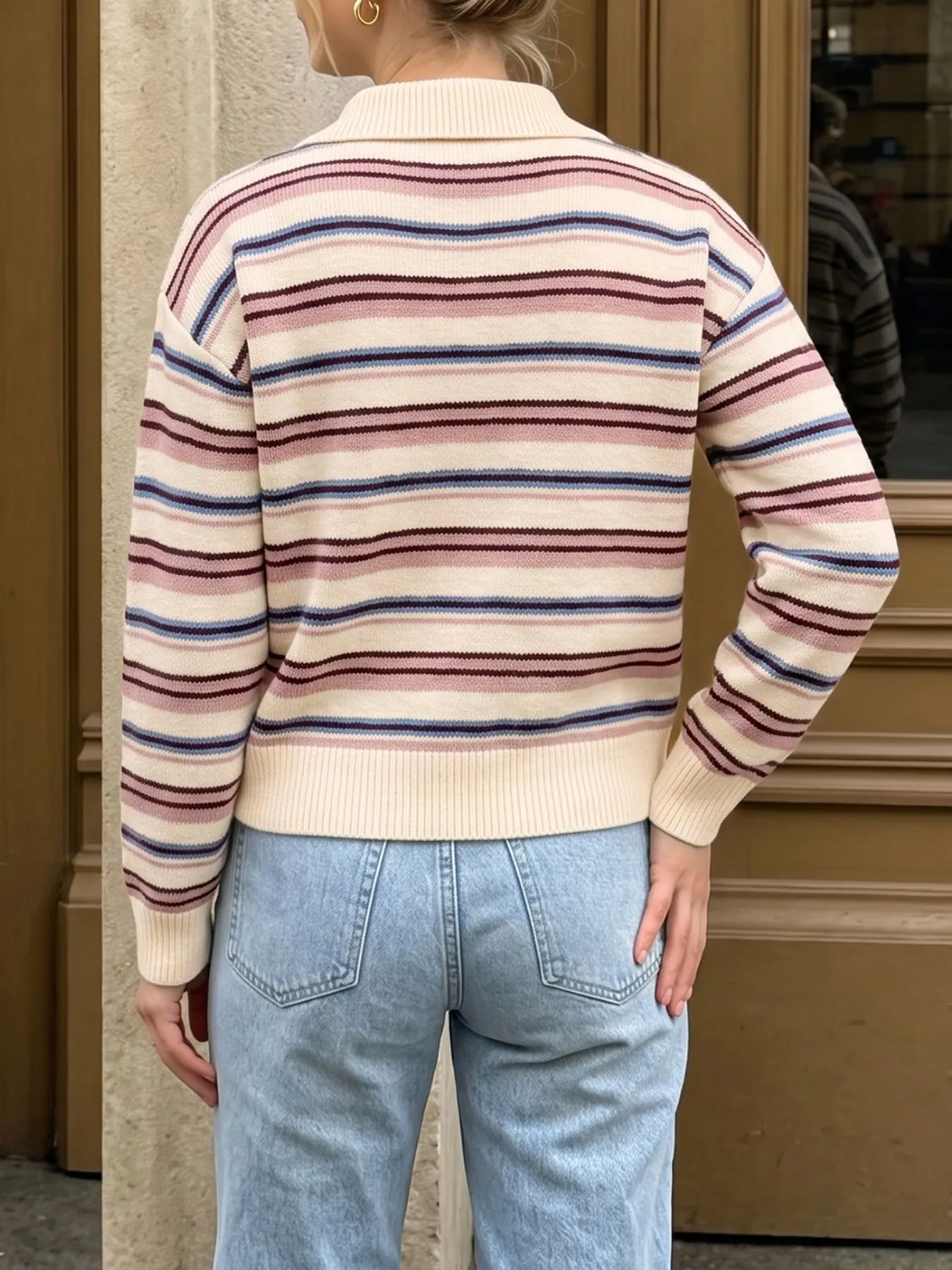 Striped Polo Collar Sweater 6