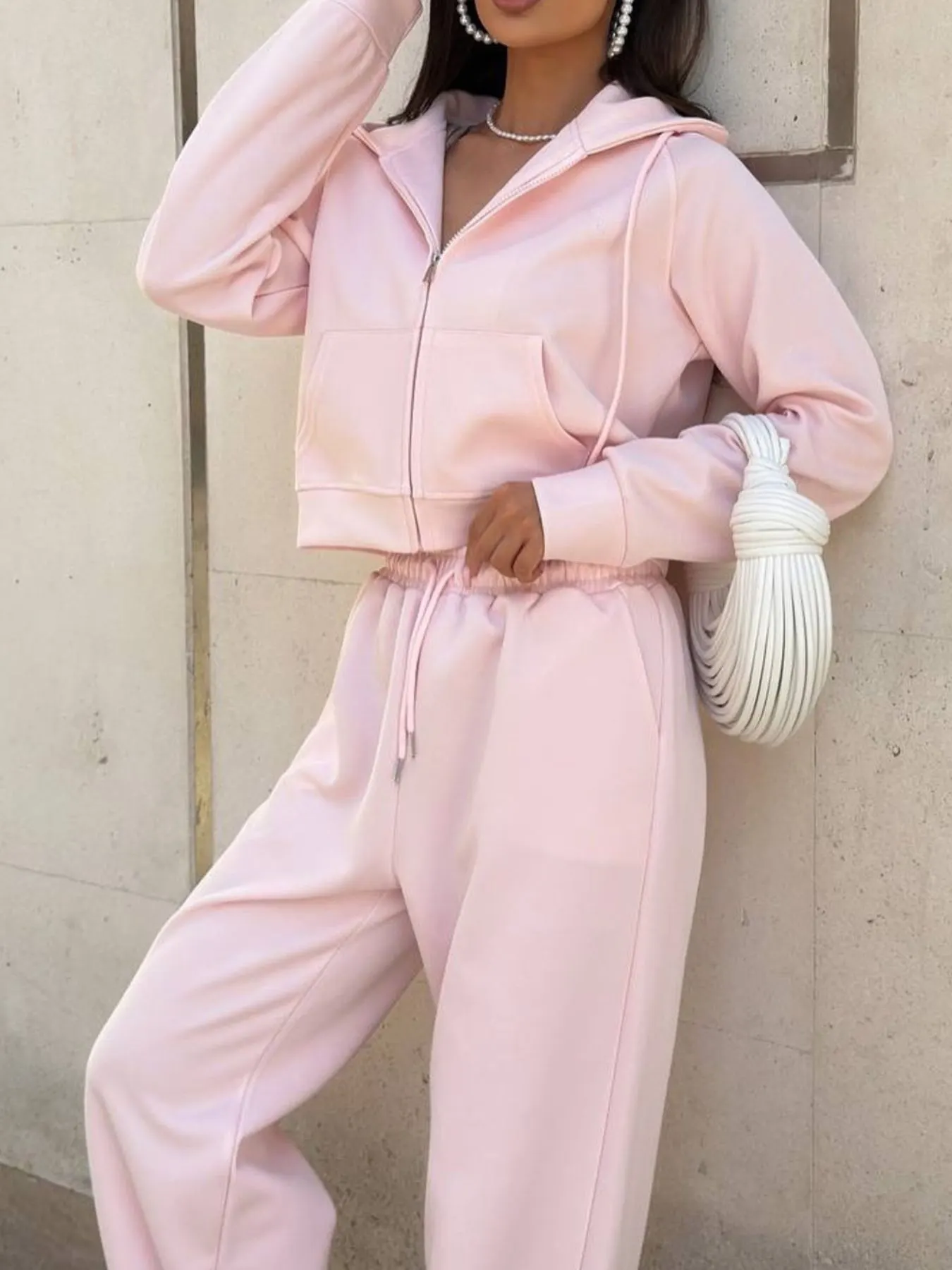 Zip Up Drawstring Hoodie and Pants Set 6