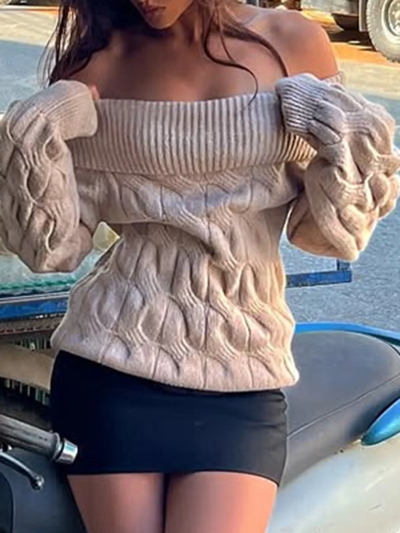 Cable Knit Off-Shoulder Sweater 11