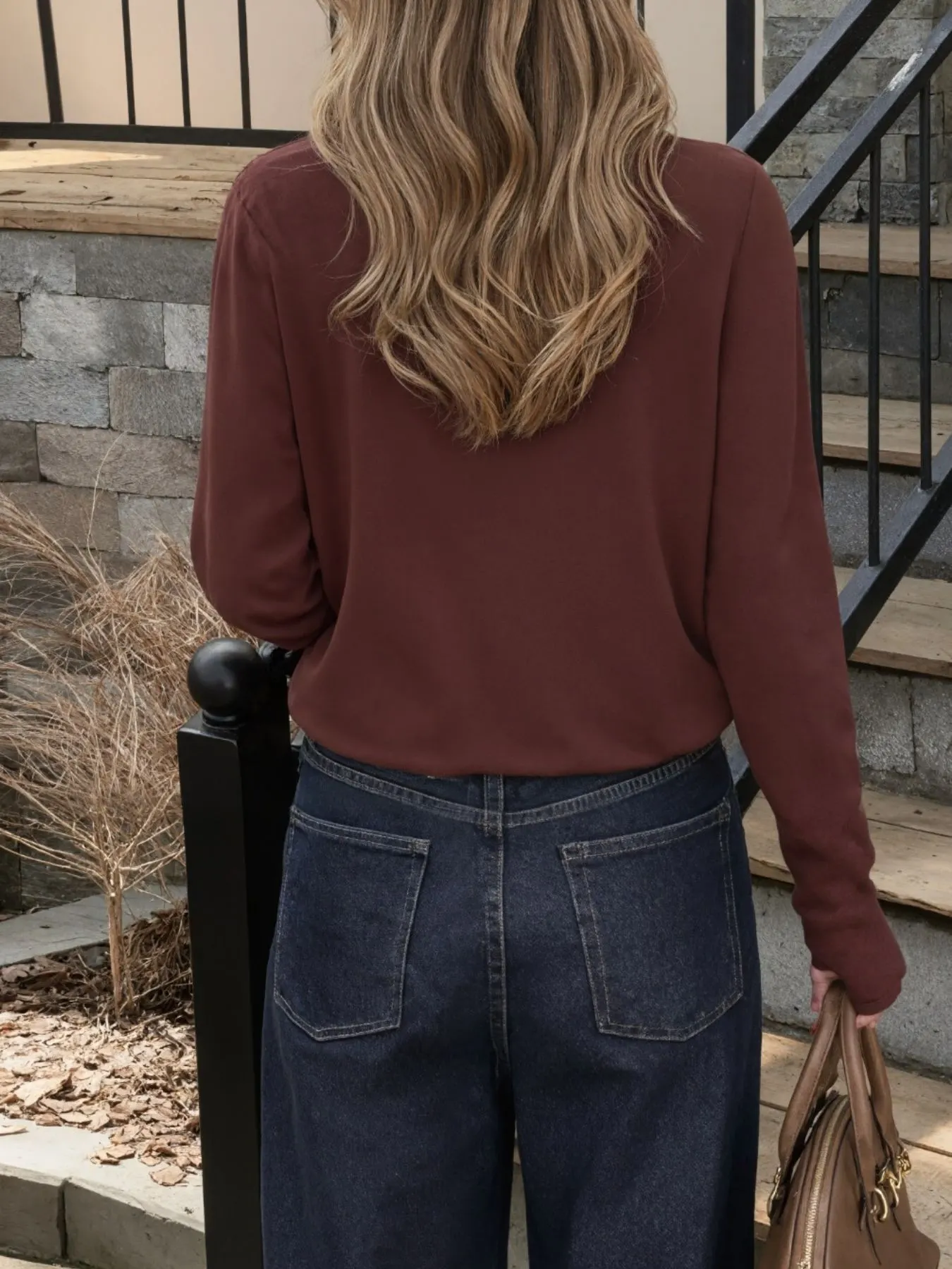 Scarf-Accented Long Sleeve Sweater 11