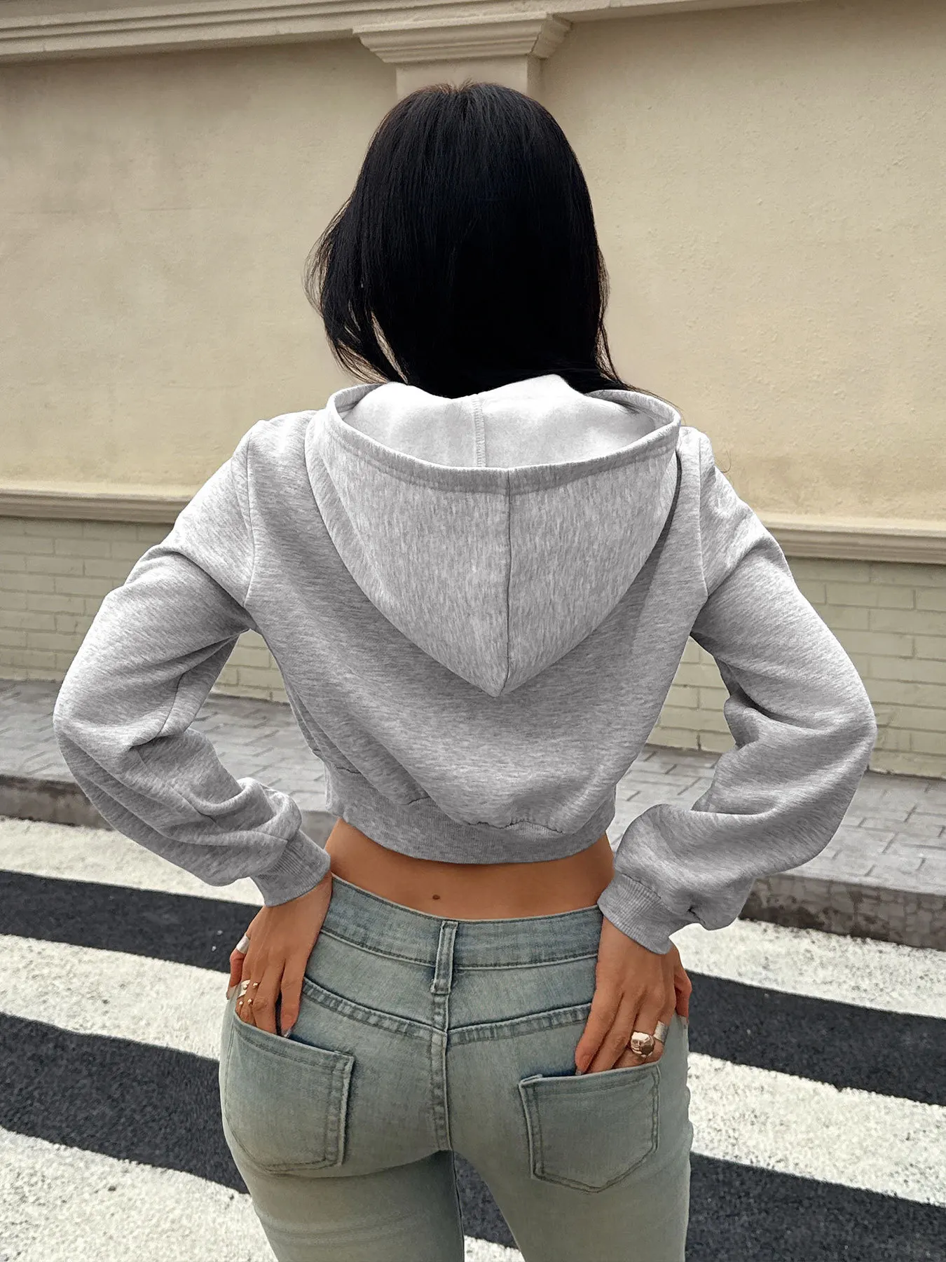Cropped Zip-Up Long Sleeve Hoodie 6