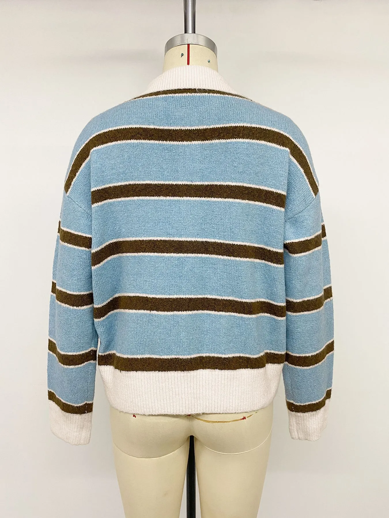 Striped Polo Collar Sweater 27