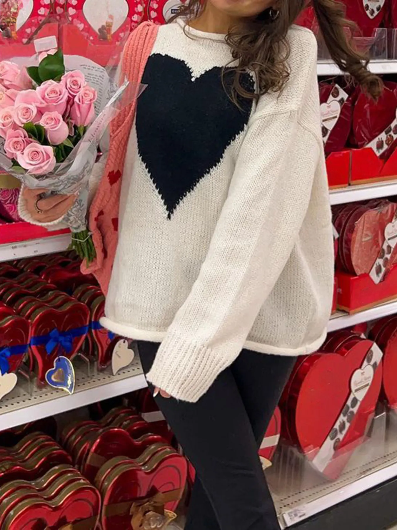 Heart Dropped Shoulder Sweater