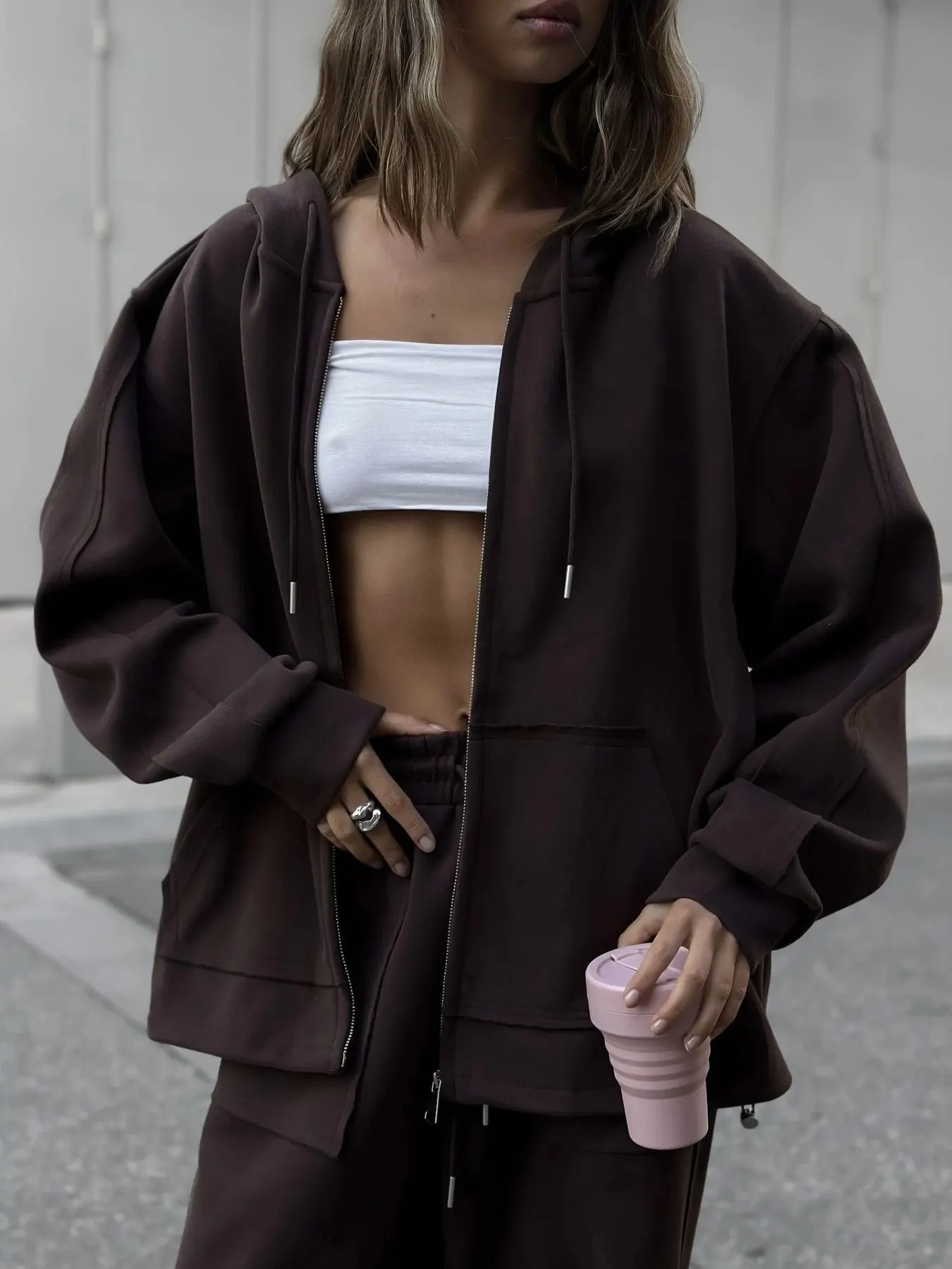 Oversized Zip-Up Hoodie and Wide-Leg Pants Set 14