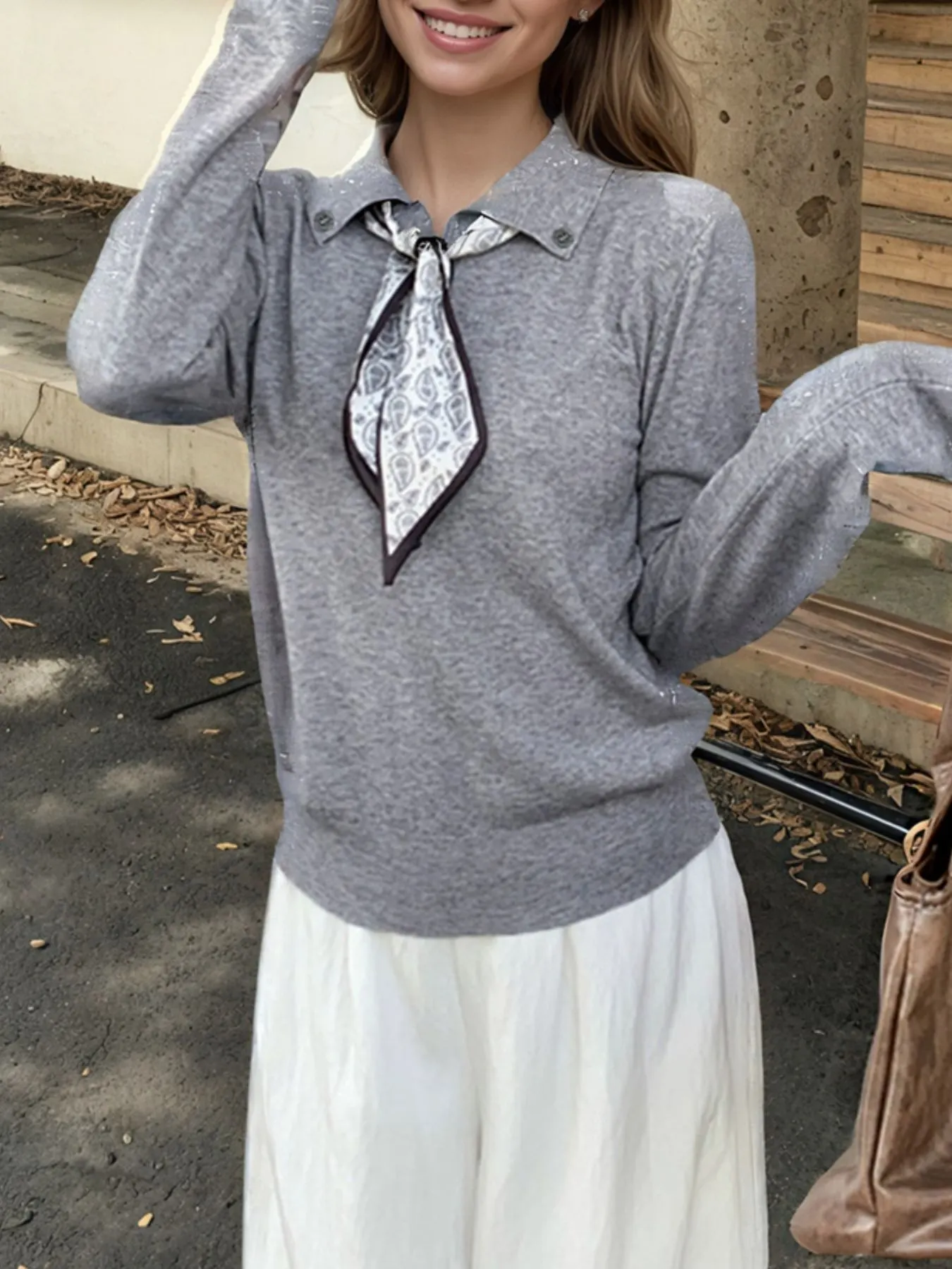 Scarf-Accented Long Sleeve Sweater 4