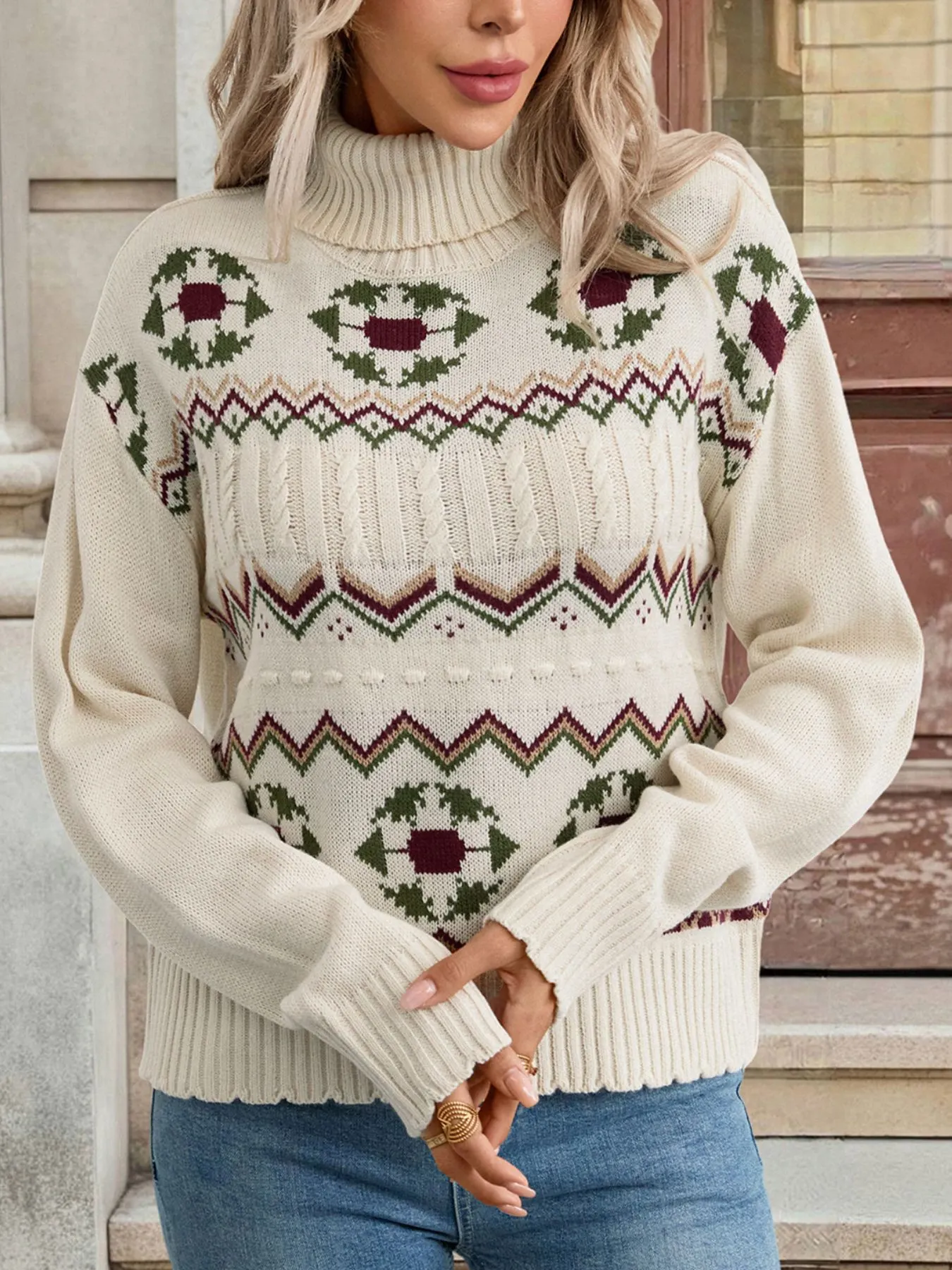 Geometric Turtleneck Long Sleeve Sweater 5