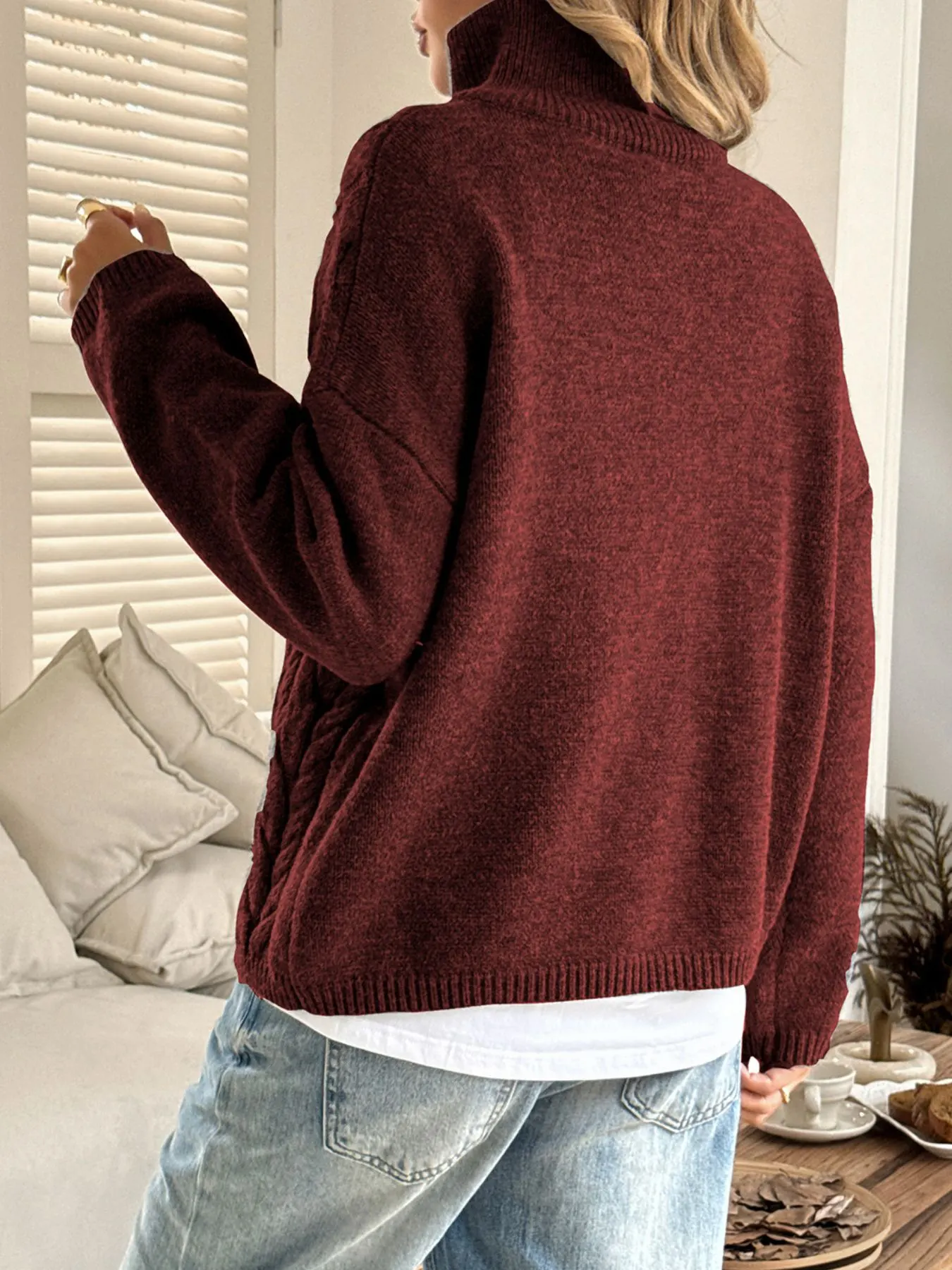Zip Collar Cable-Knit Sweater 8