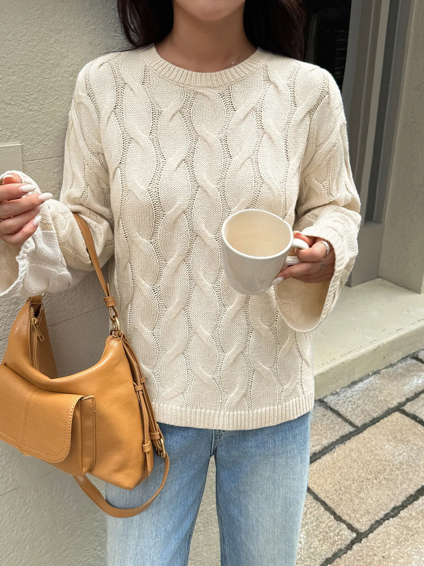 Cable Knit Long Sleeve Sweater 2