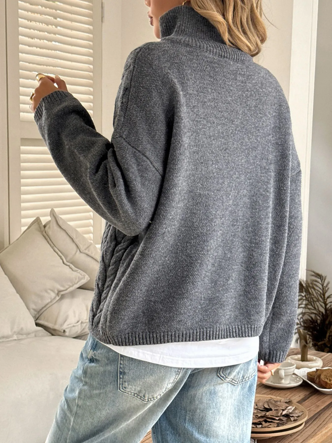Zip Collar Cable-Knit Sweater 14