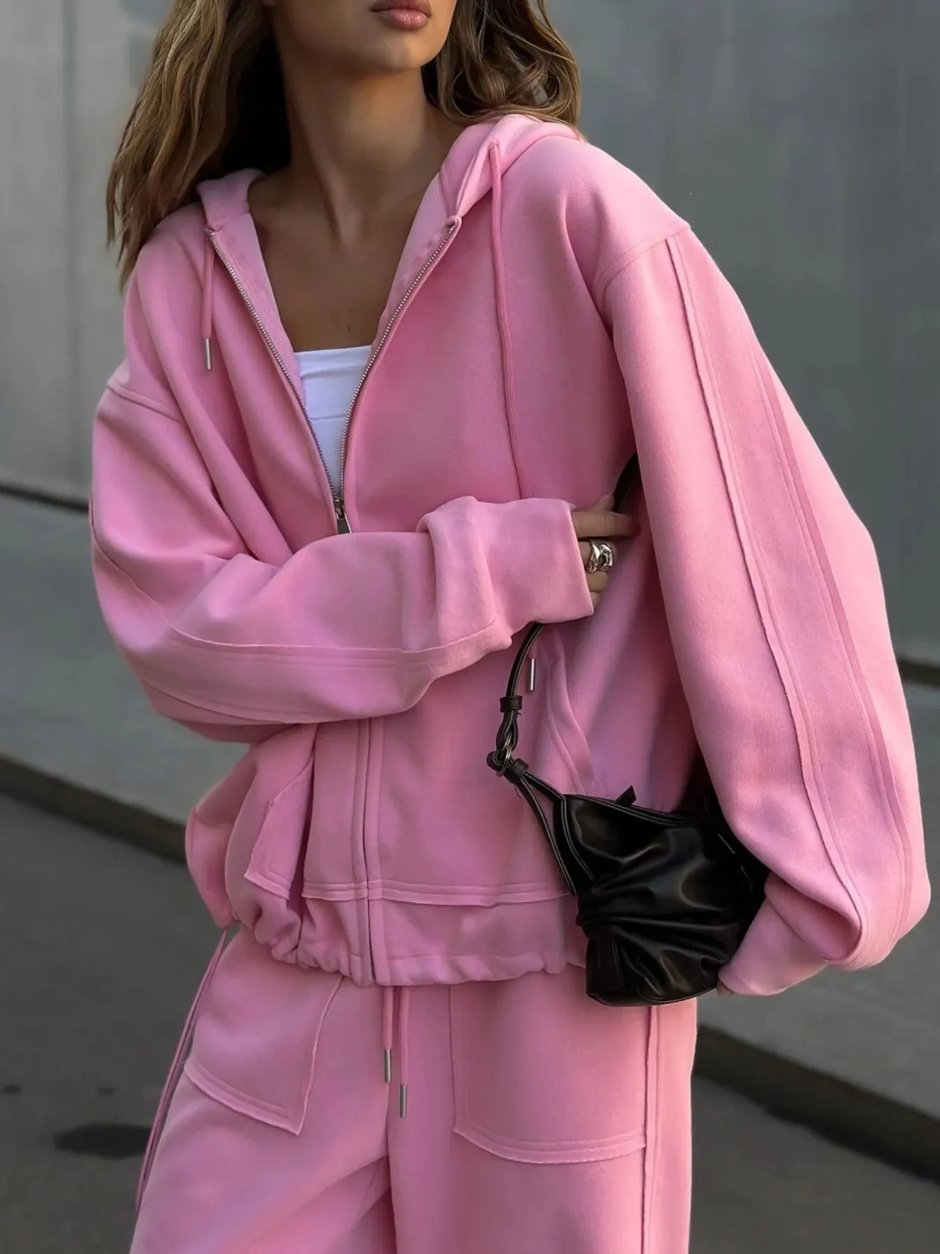 Oversized Zip-Up Hoodie and Wide-Leg Pants Set 17