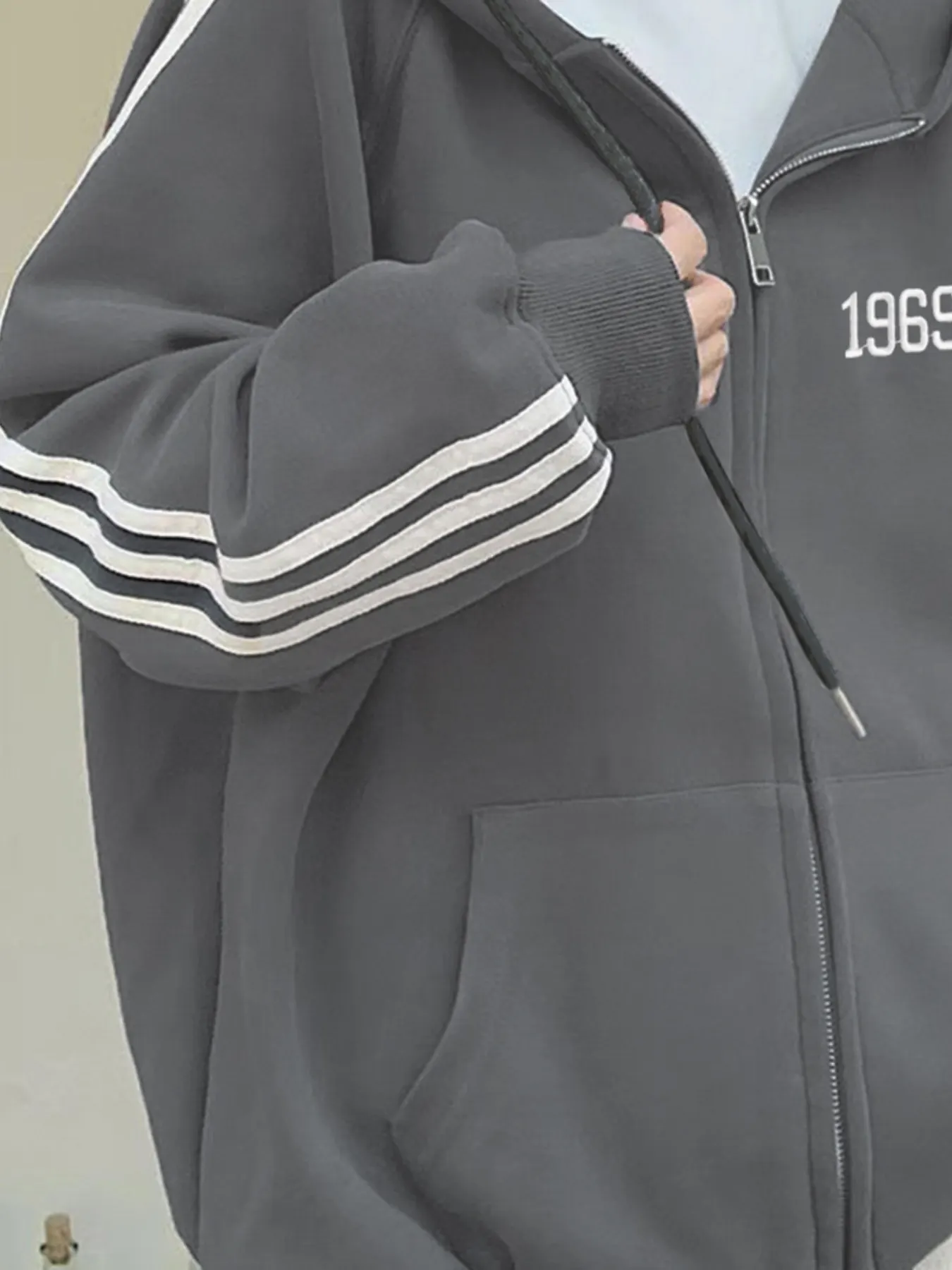 Striped Sleeve Zip-Up Hoodie 3