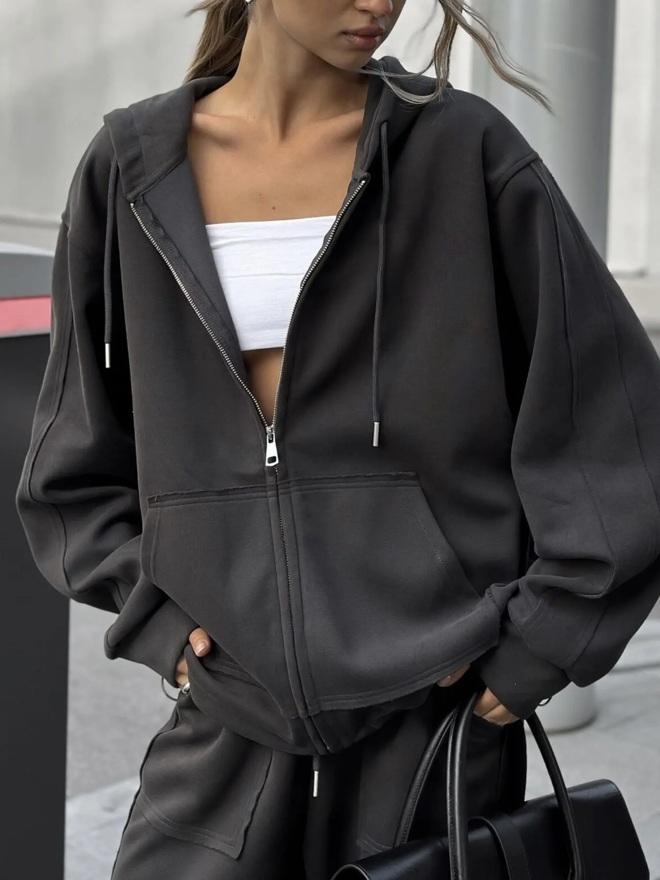Oversized Zip-Up Hoodie and Wide-Leg Pants Set 30