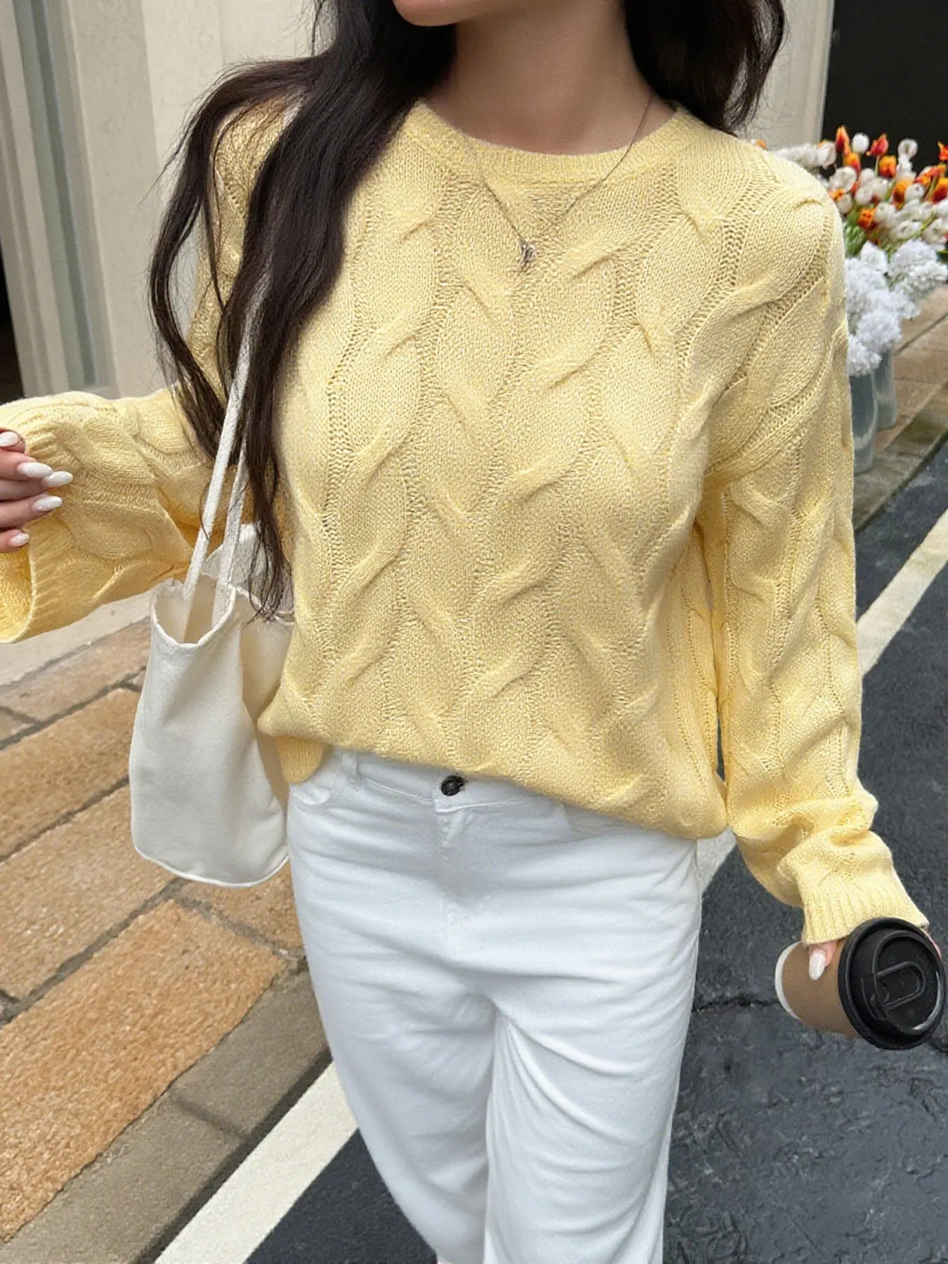 Cable Knit Long Sleeve Sweater 14