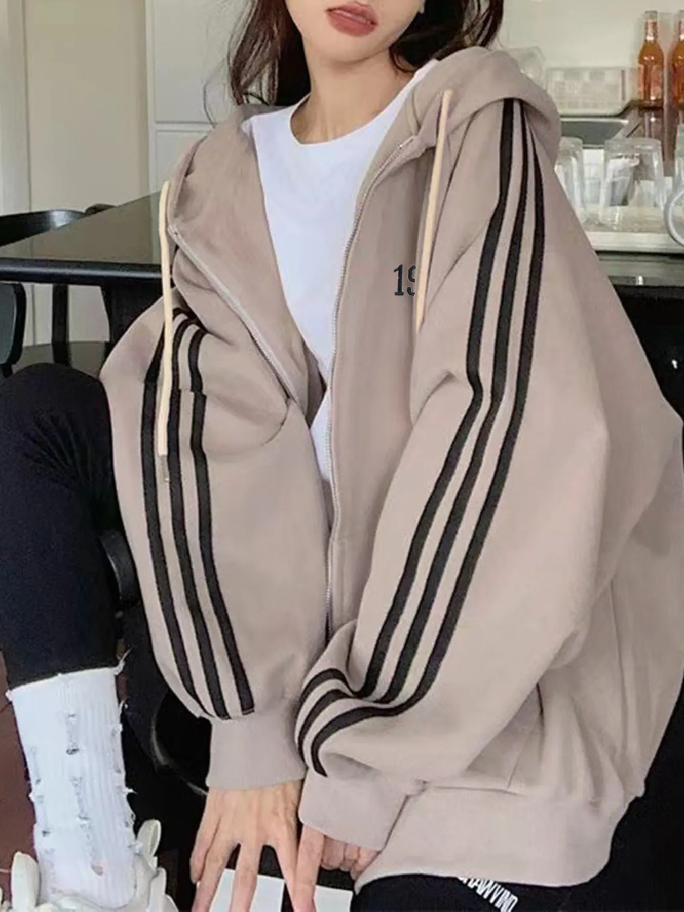 Striped Sleeve Zip-Up Hoodie 7