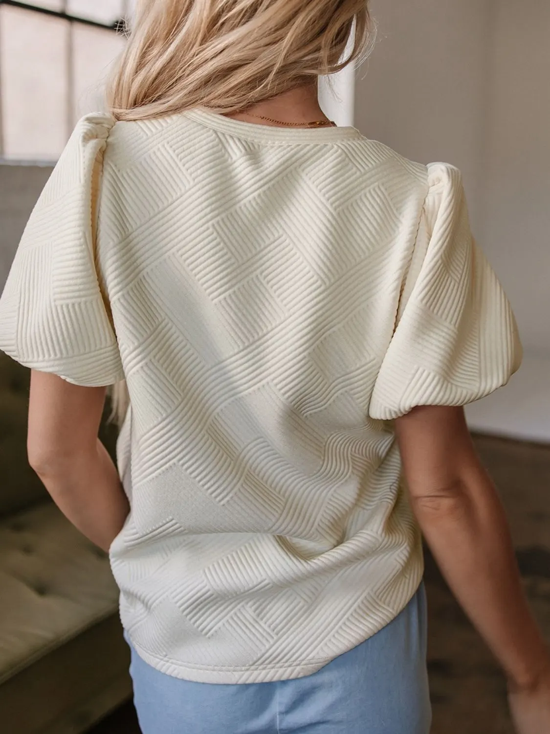 Textured Puff Sleeve T-Shirt 2