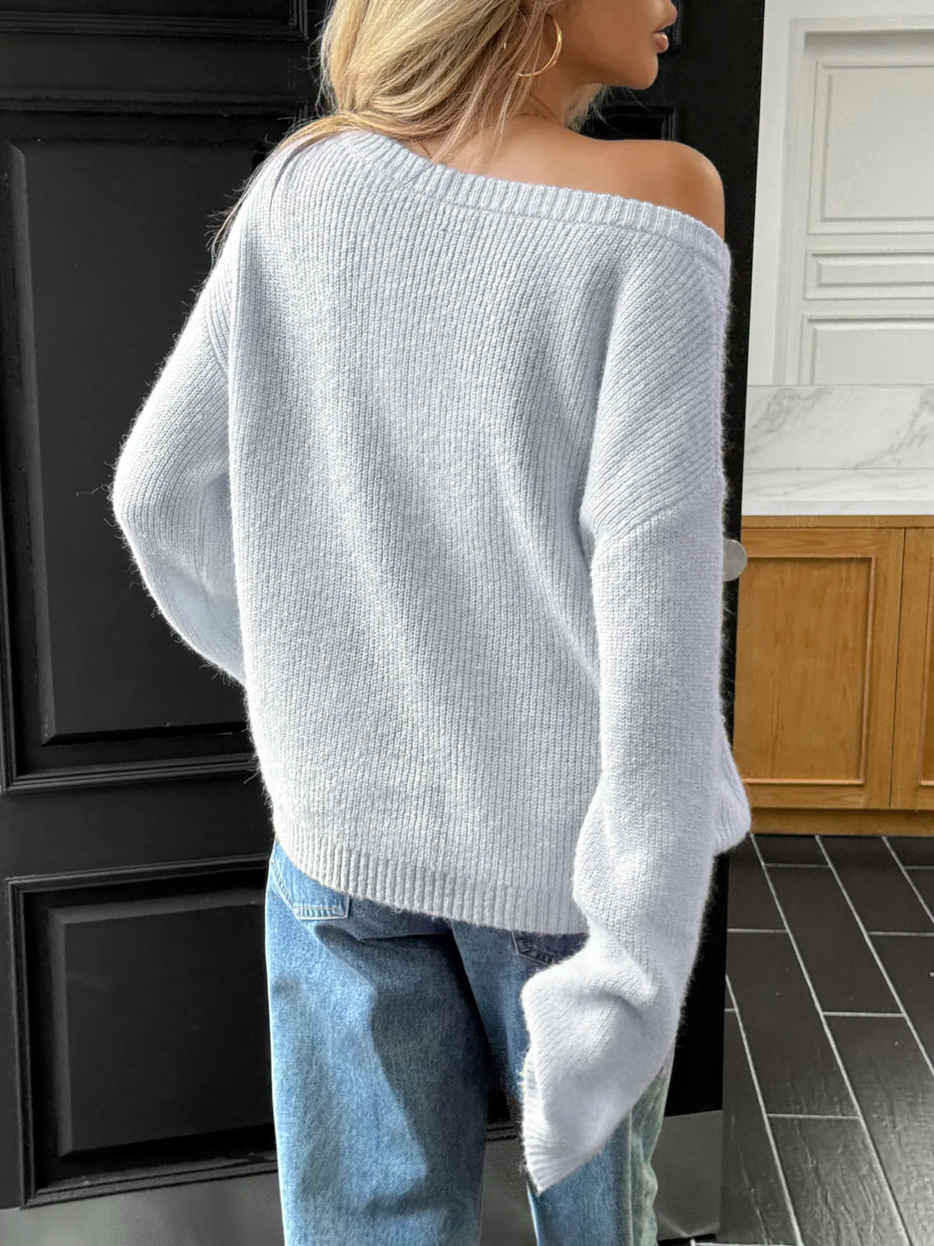 One Shoulder Ribbed Knit Sweater 7
