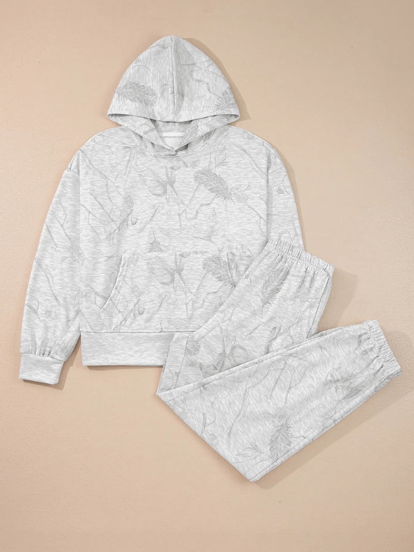 Abstract Print Loose Drop Sleeve Hoodie and Elastic Waistband Pants Set 4