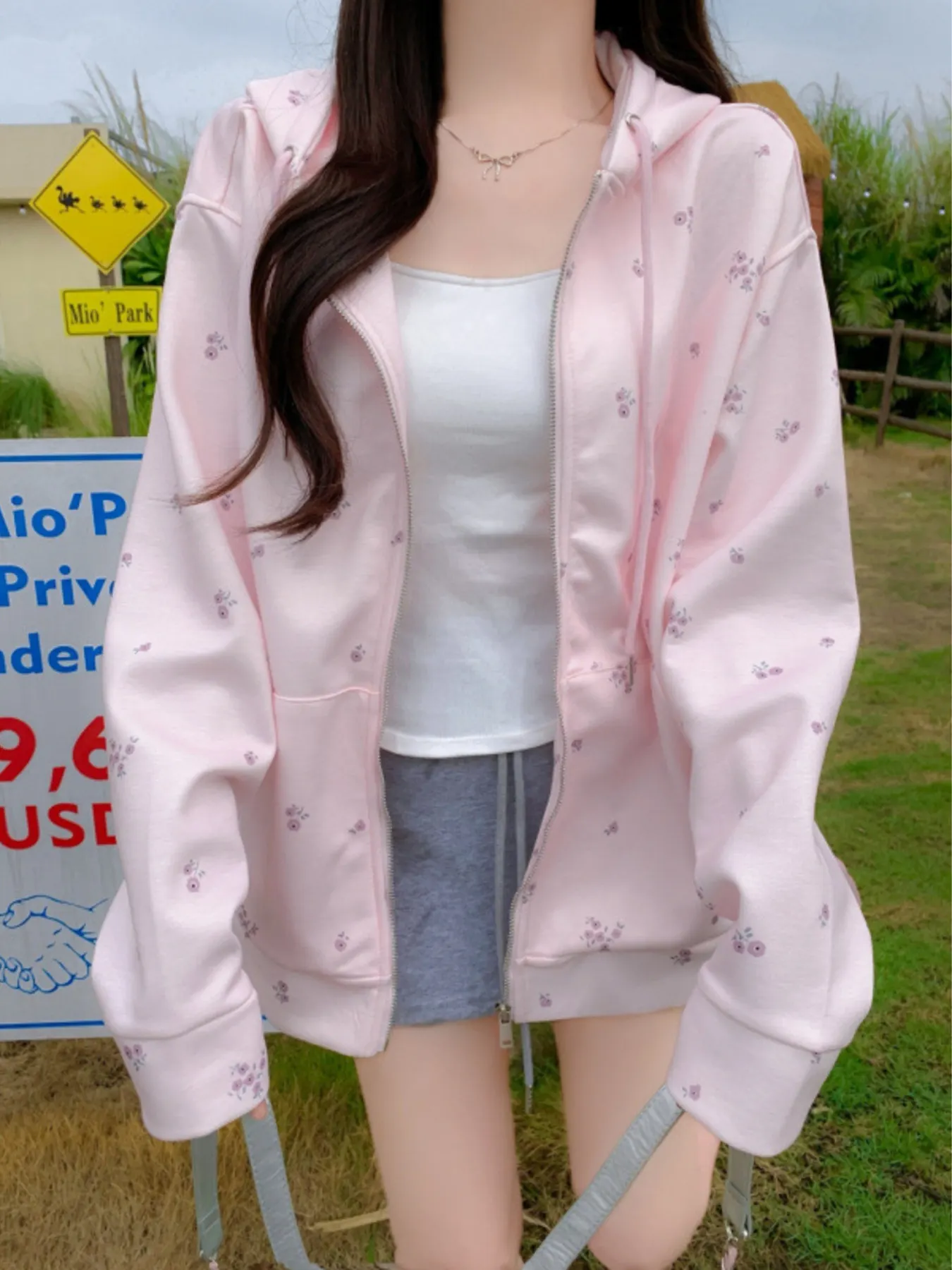 Floral Print Zip-Up Hoodie 2