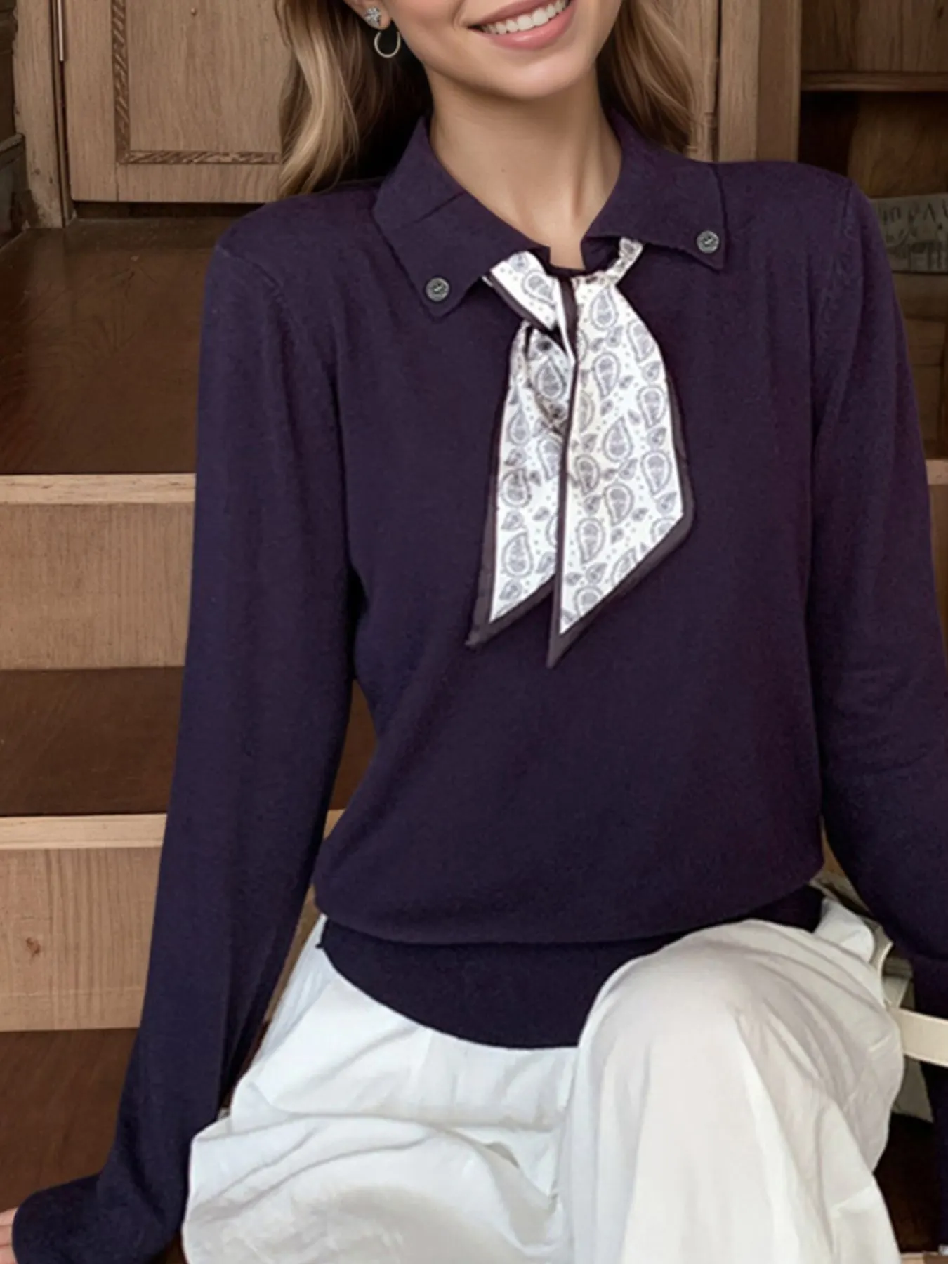 Scarf-Accented Long Sleeve Sweater 14