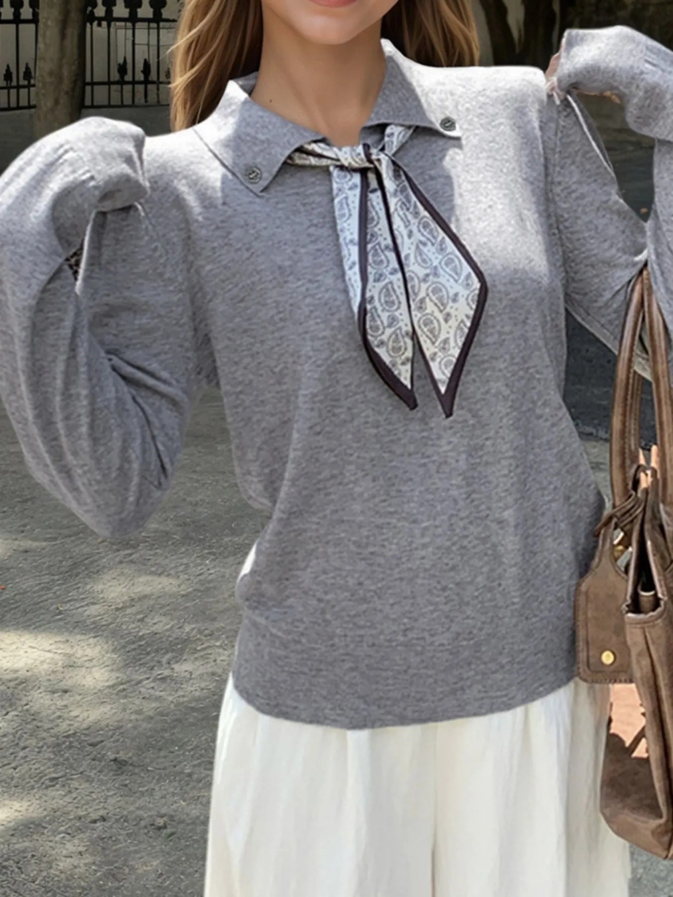 Scarf-Accented Long Sleeve Sweater 7
