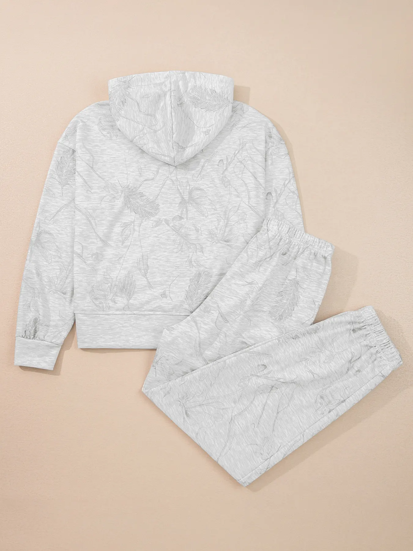 Abstract Print Loose Drop Sleeve Hoodie and Elastic Waistband Pants Set 5