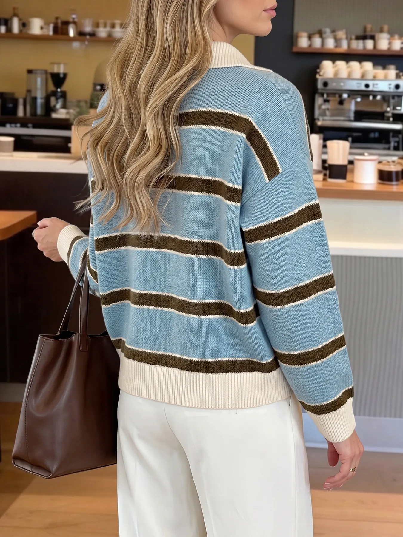 Striped Polo Collar Sweater 17
