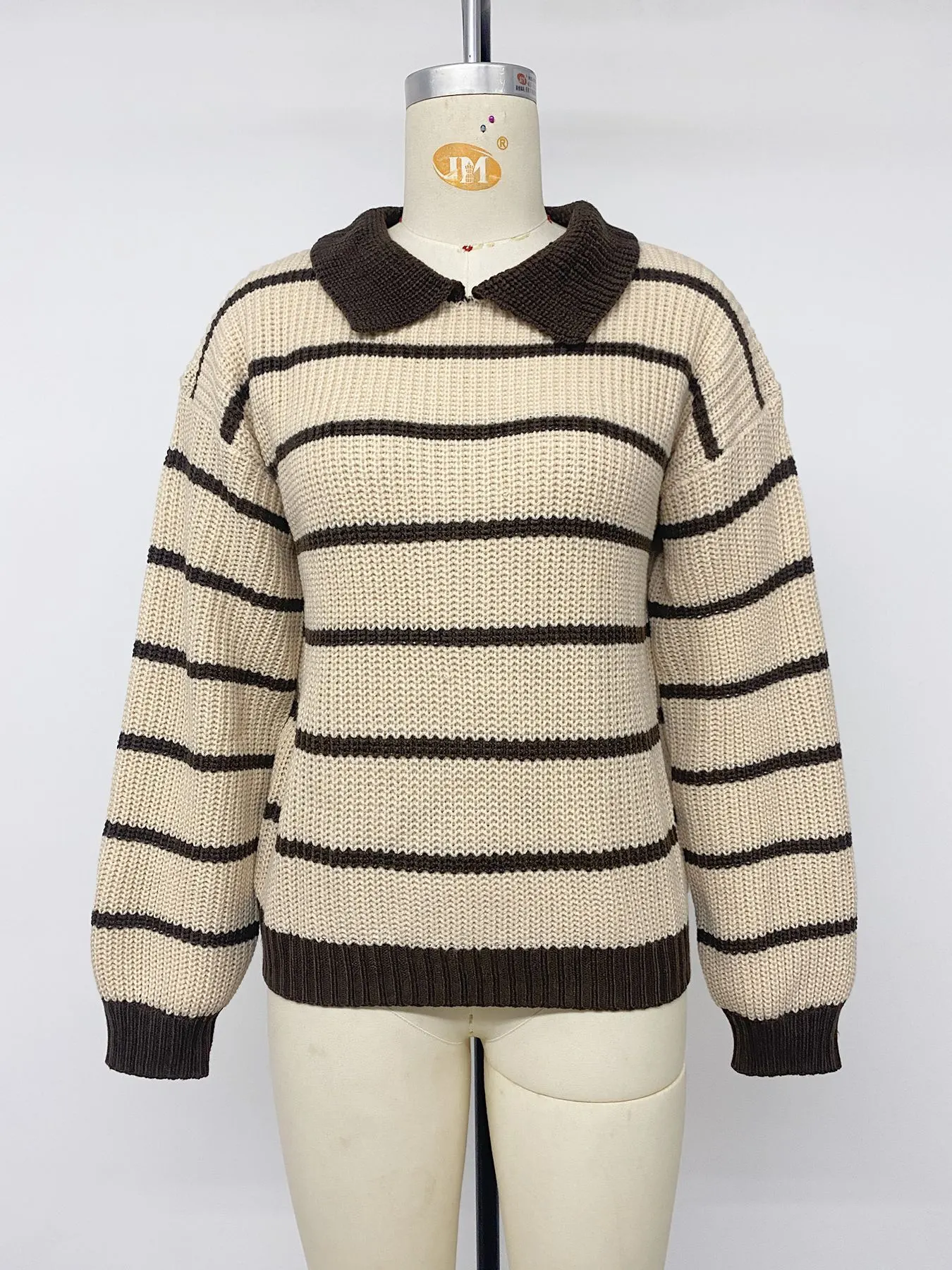 Striped Knit Polo Sweater 11