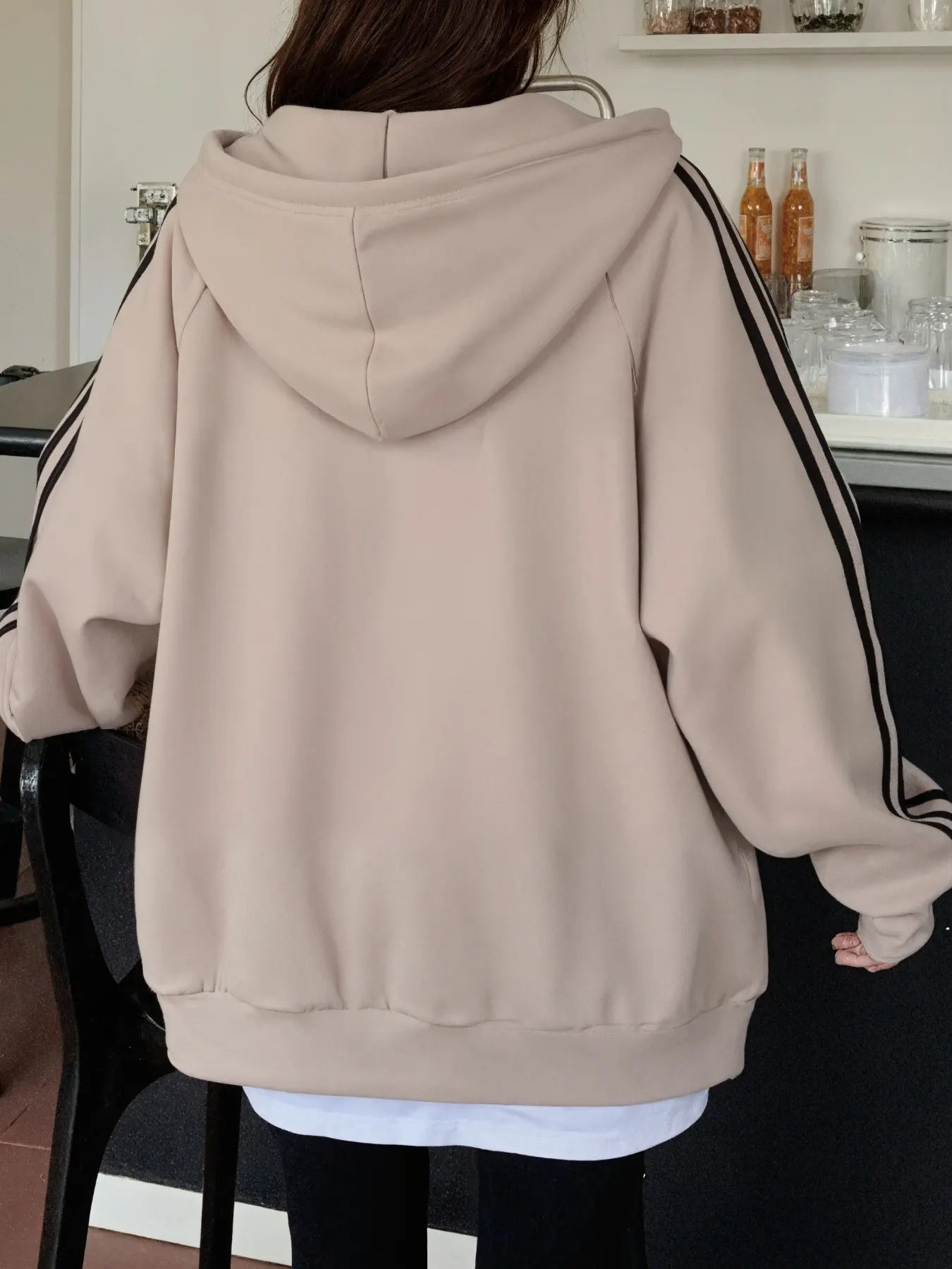 Striped Sleeve Zip-Up Hoodie 5