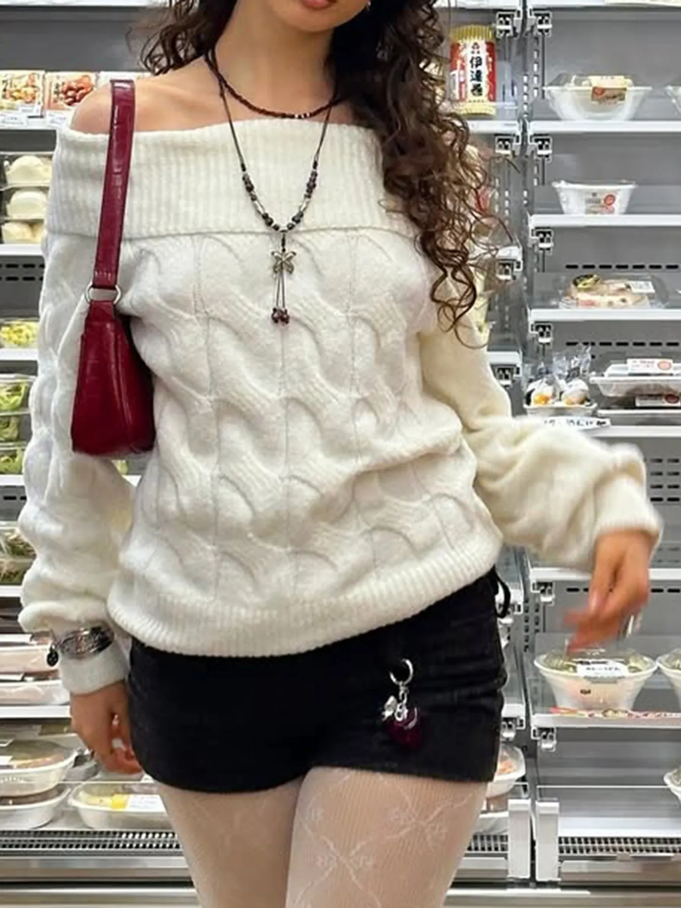 Cable Knit Off-Shoulder Sweater 3