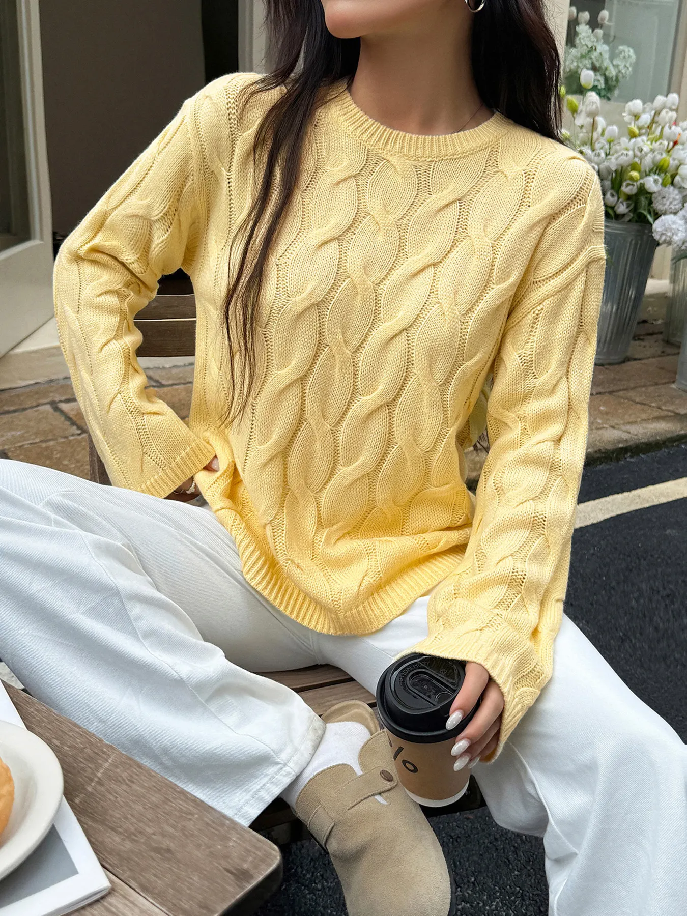 Cable Knit Long Sleeve Sweater 13