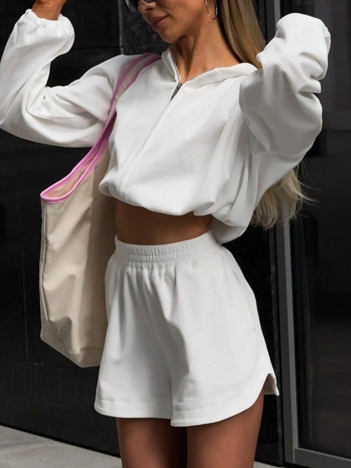 Long Sleeve Zip-Up Hoodie and Shorts Set 4