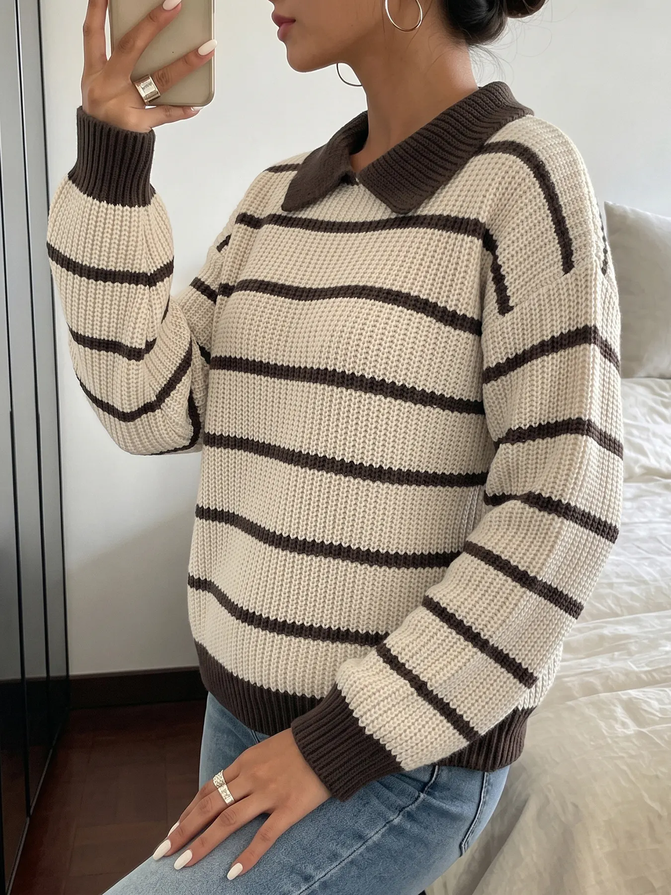 Striped Knit Polo Sweater 2