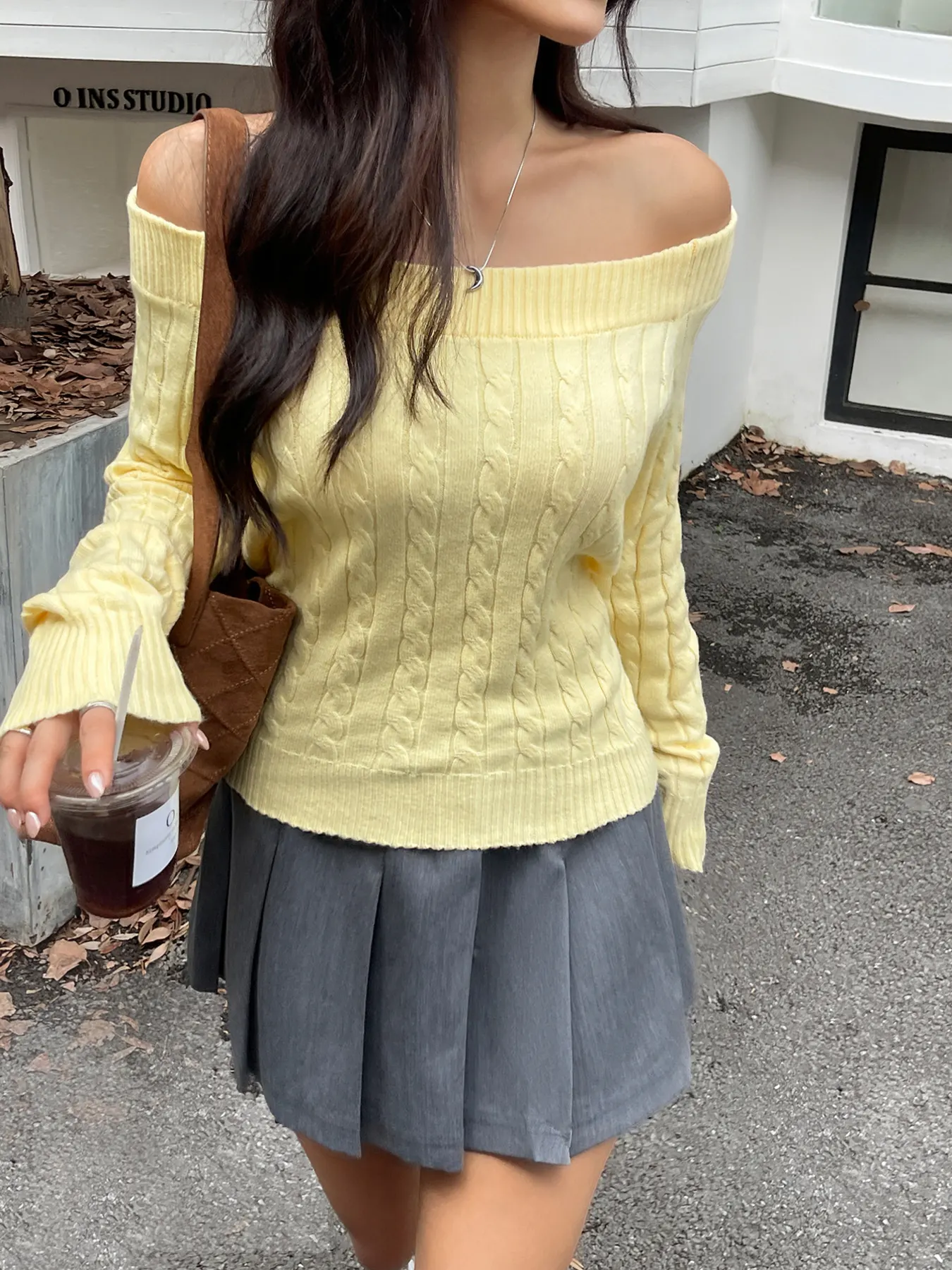 Off-Shoulder Cable Knit Sweater 6