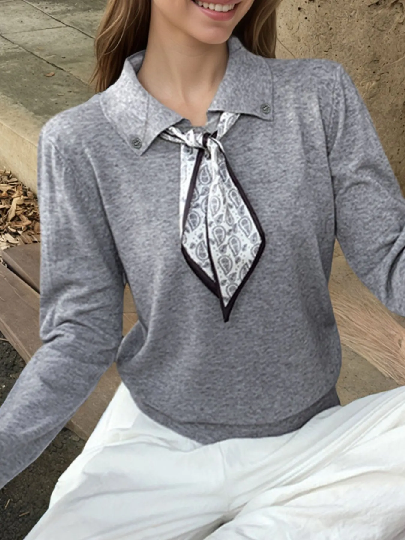 Scarf-Accented Long Sleeve Sweater 5