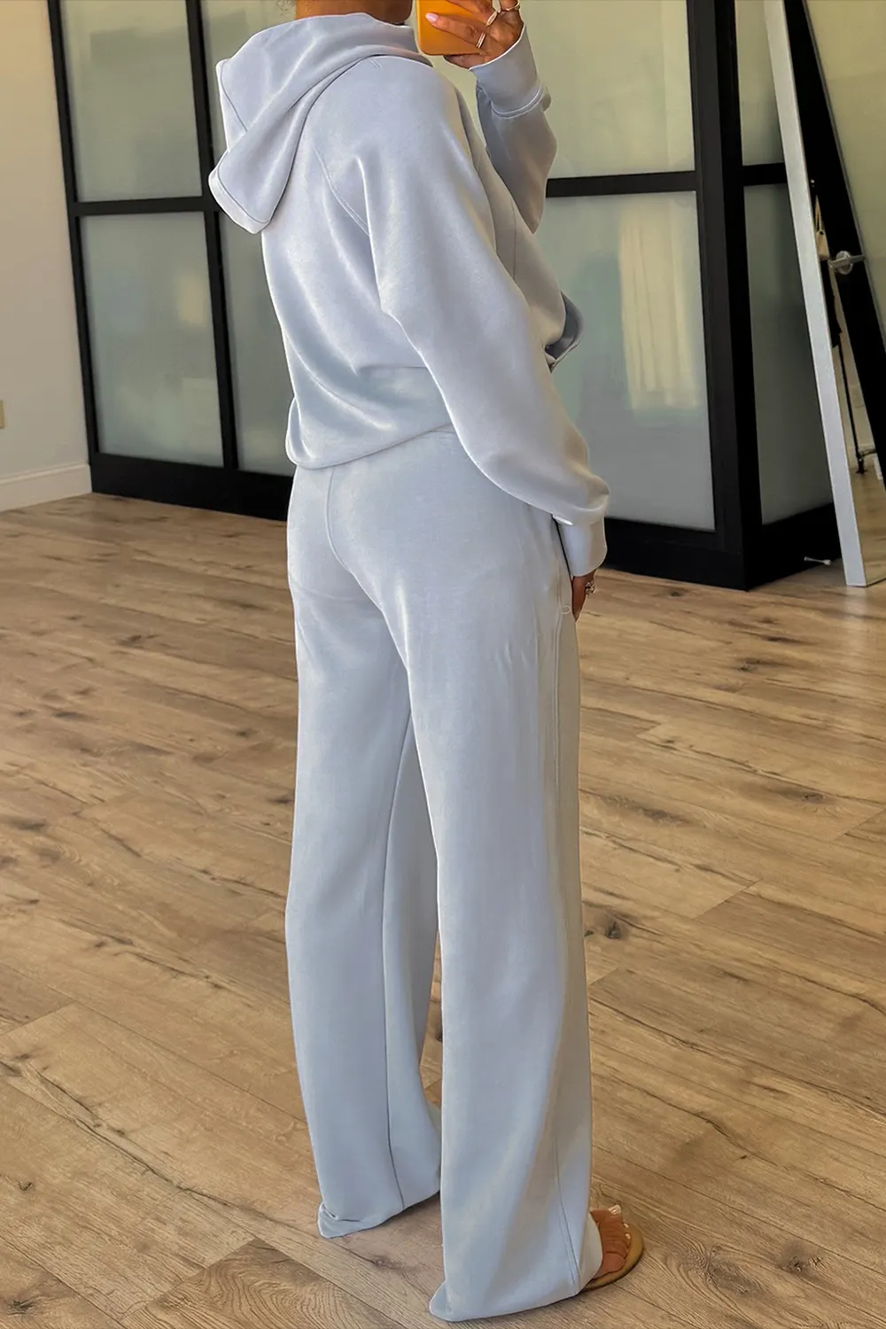 Half Zip Thumbhole Sleeve Hoodie and Pants 2pcs Outfit 2