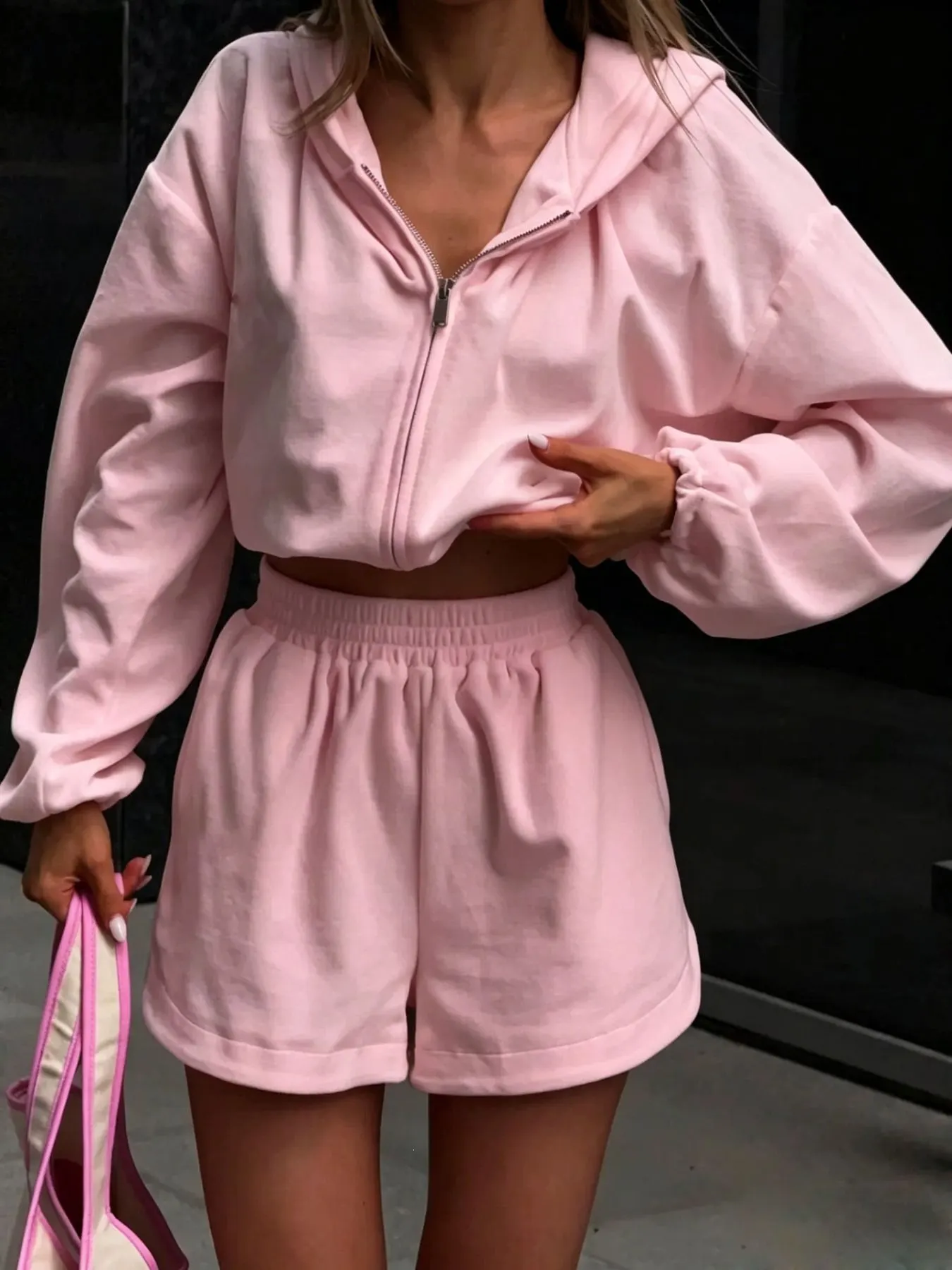 Long Sleeve Zip-Up Hoodie and Shorts Set 6