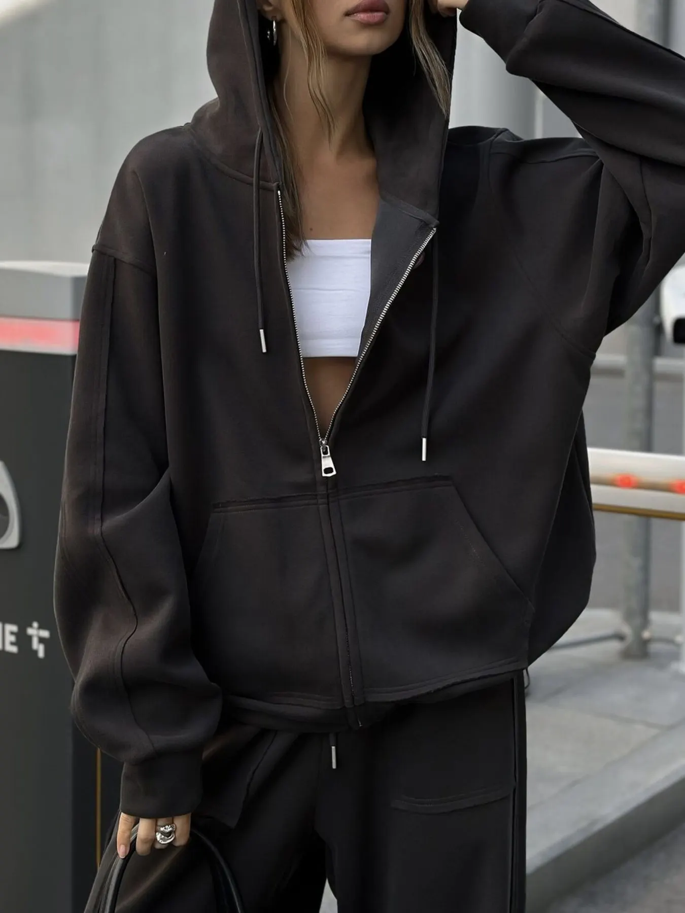 Oversized Zip-Up Hoodie and Wide-Leg Pants Set 29