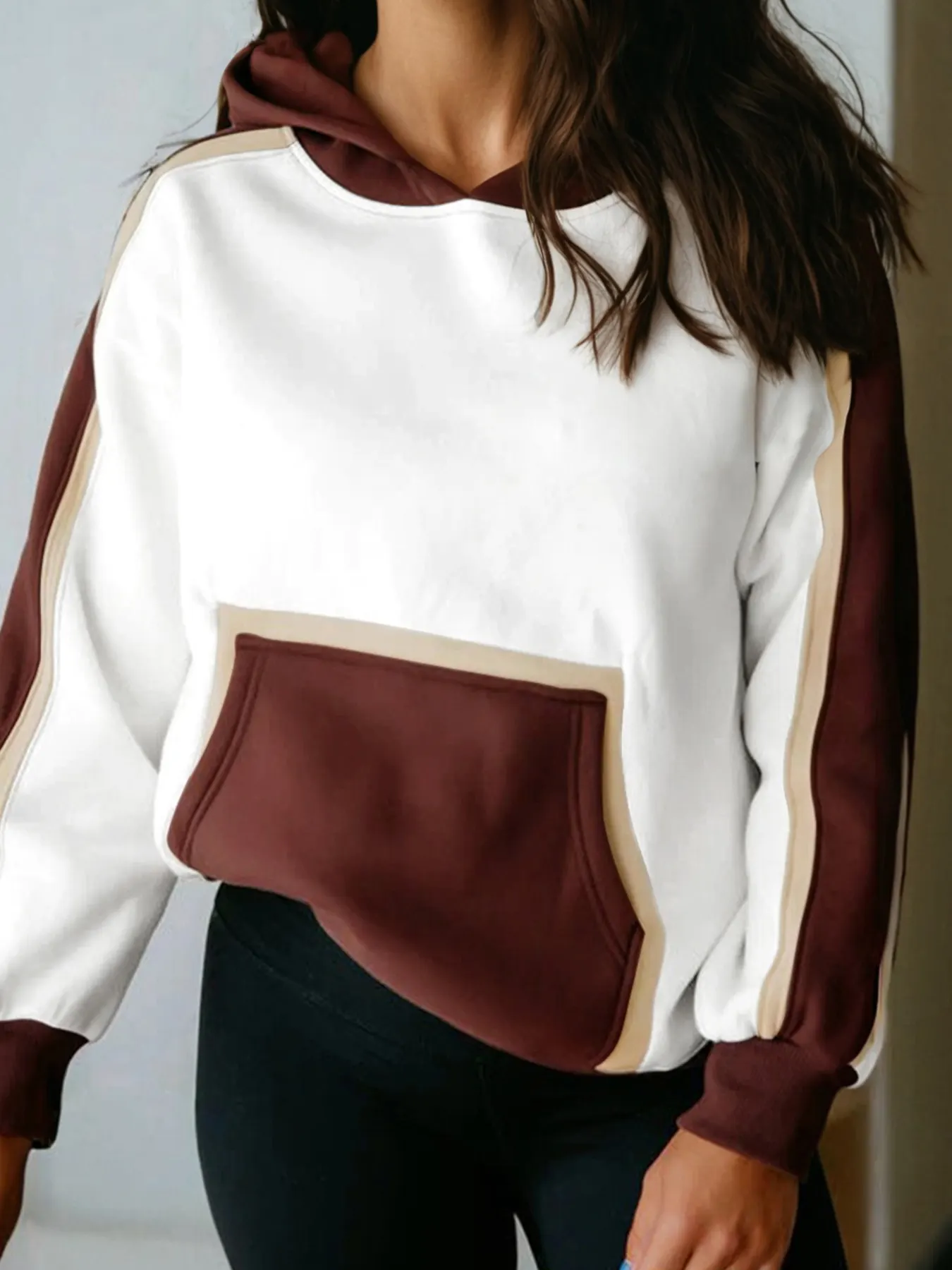 Color Block Patchwork Hooded Sweatshirt 2