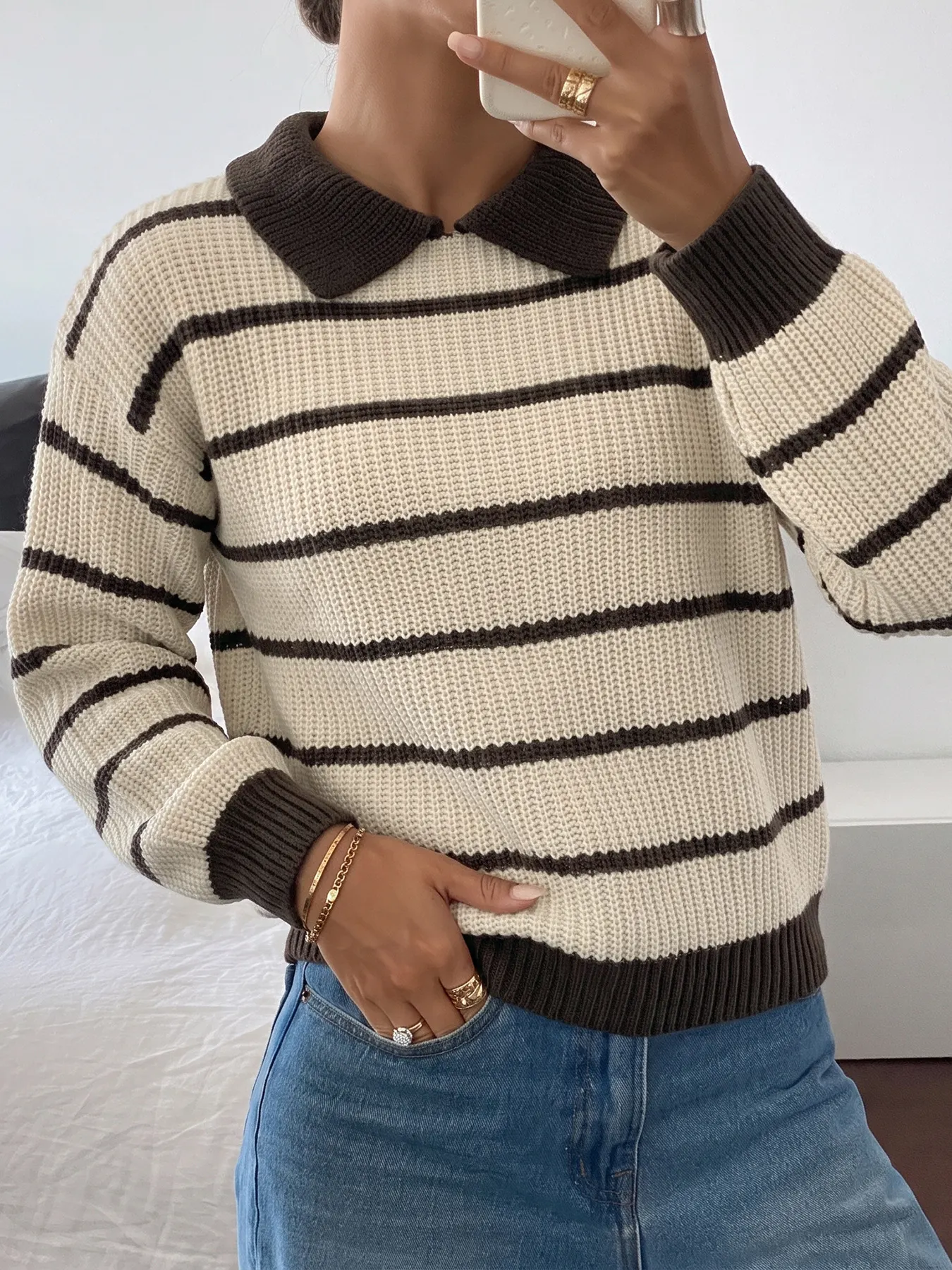 Striped Knit Polo Sweater 3