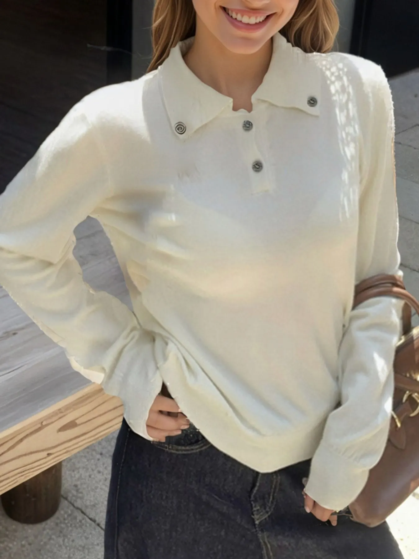 Scarf-Accented Long Sleeve Sweater 3