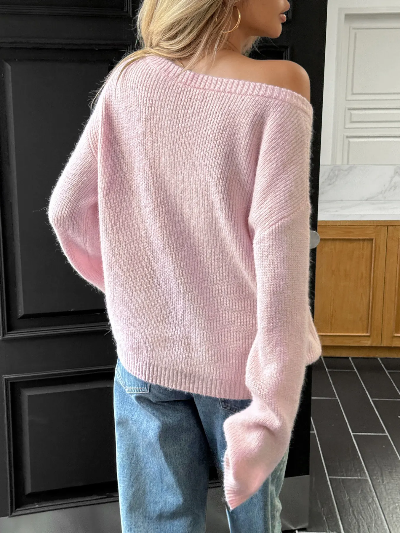 One Shoulder Ribbed Knit Sweater 2